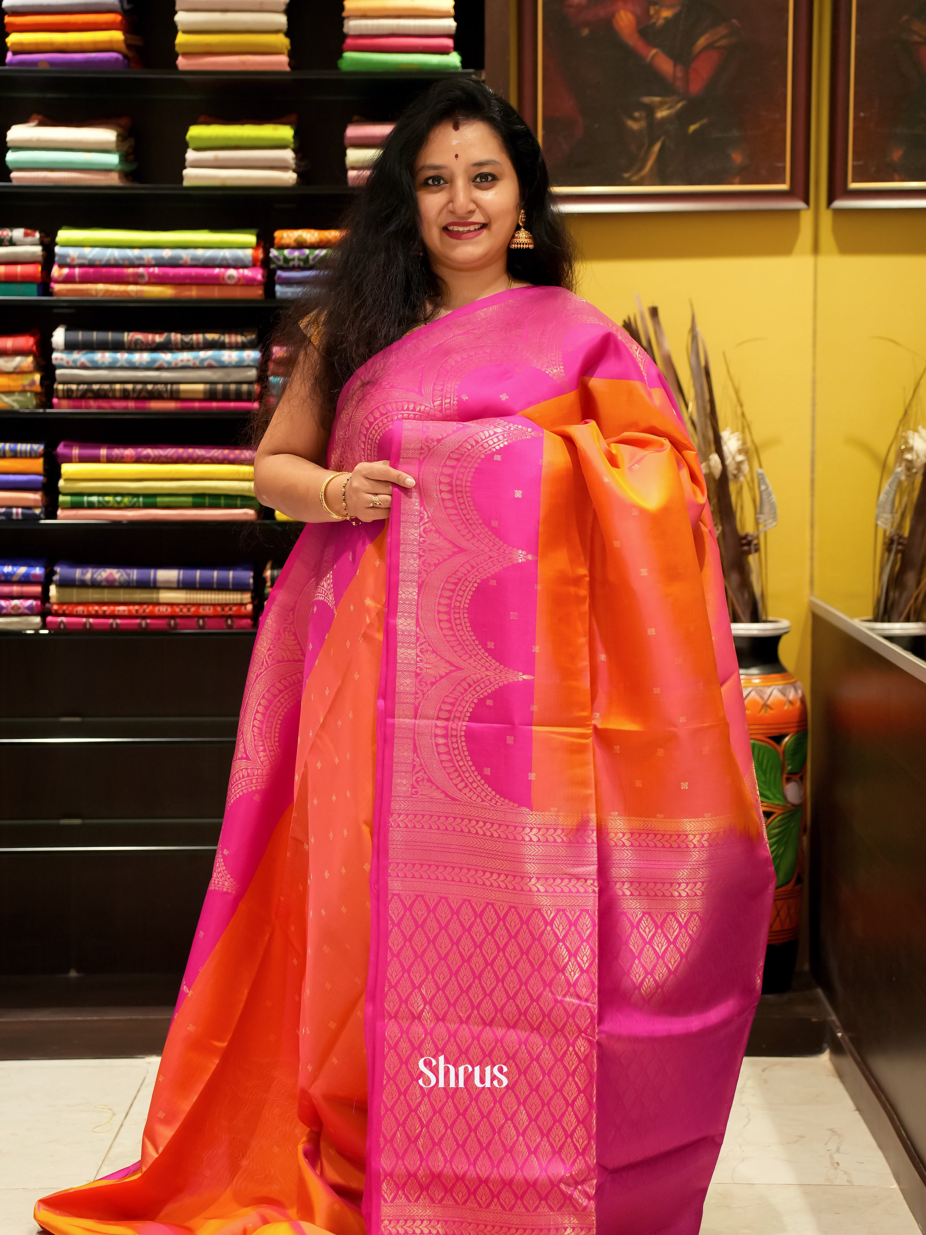 Orange & Pink - Soft Silk Saree