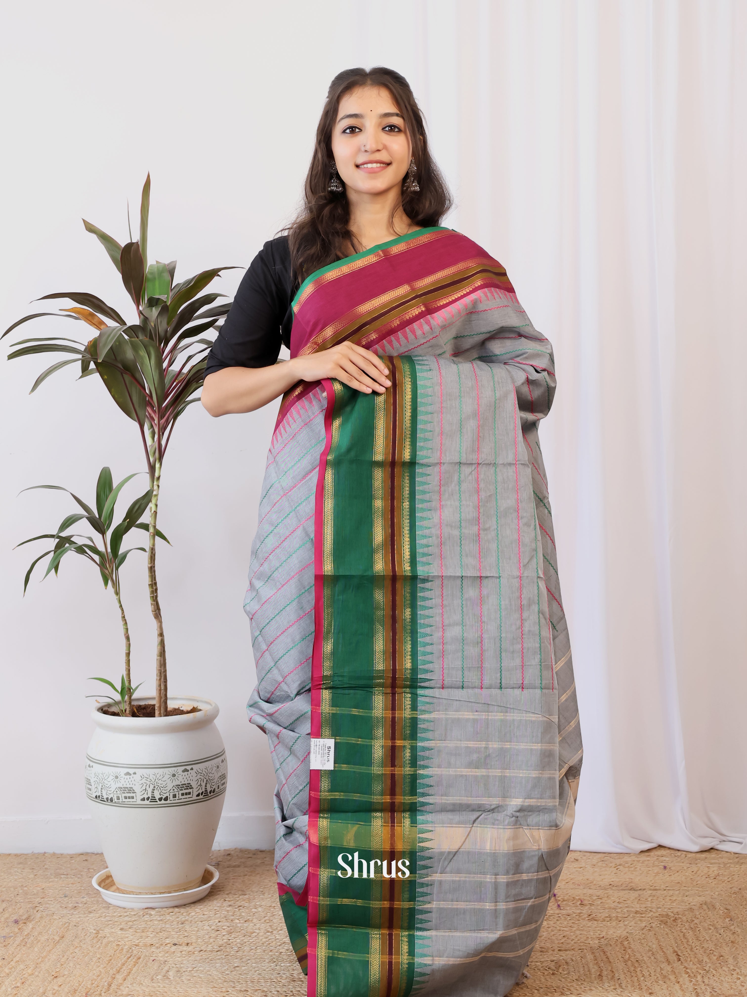 Grey & Green - Chettinad Cotton Saree