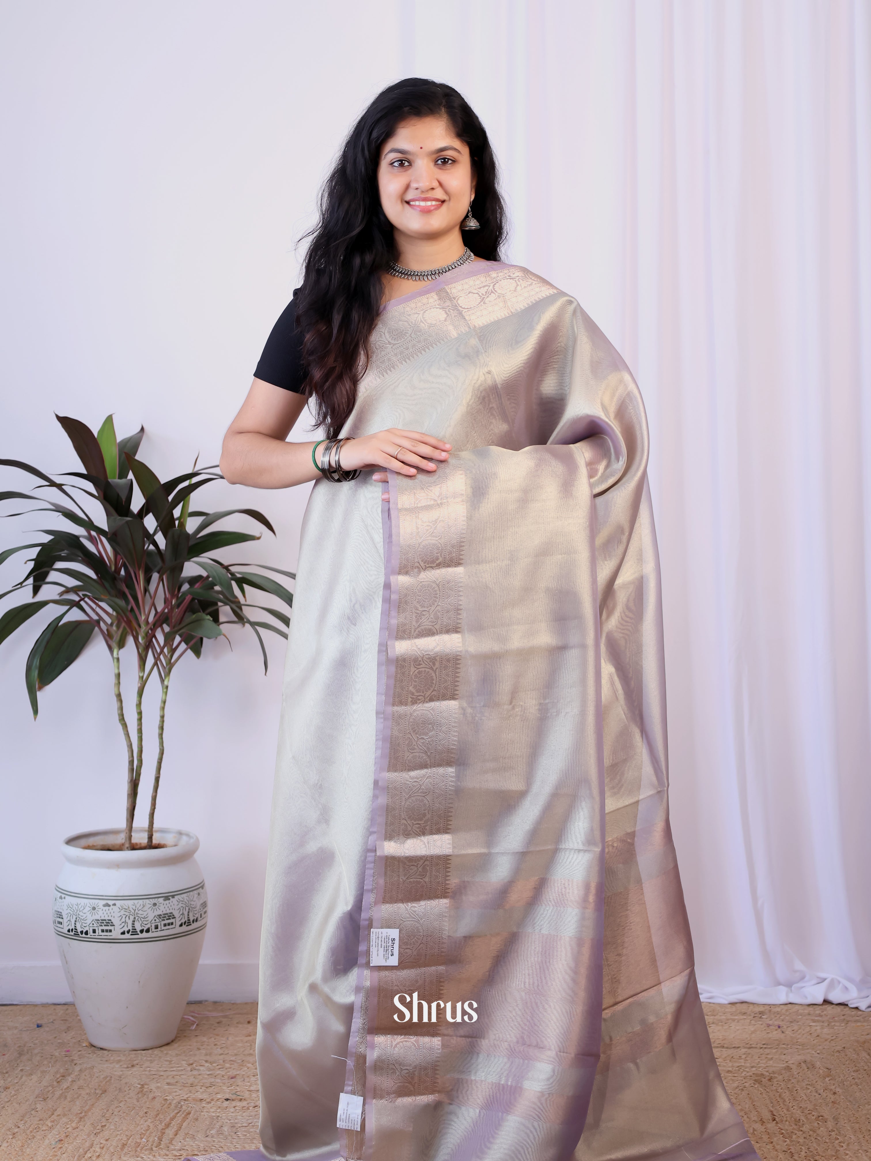 Purple - Semi Tissue Saree