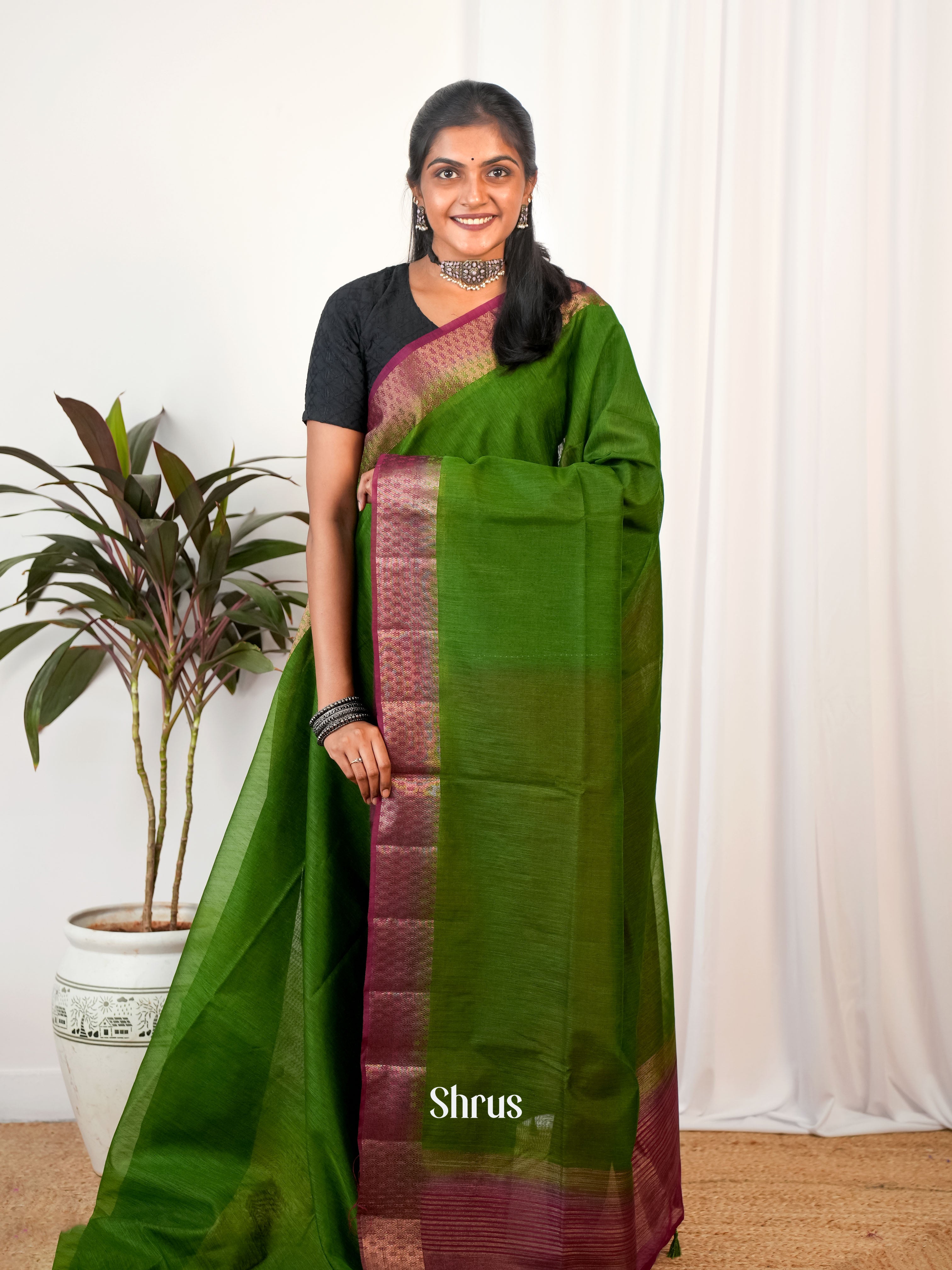 Green & Purple - Semi Jute Saree