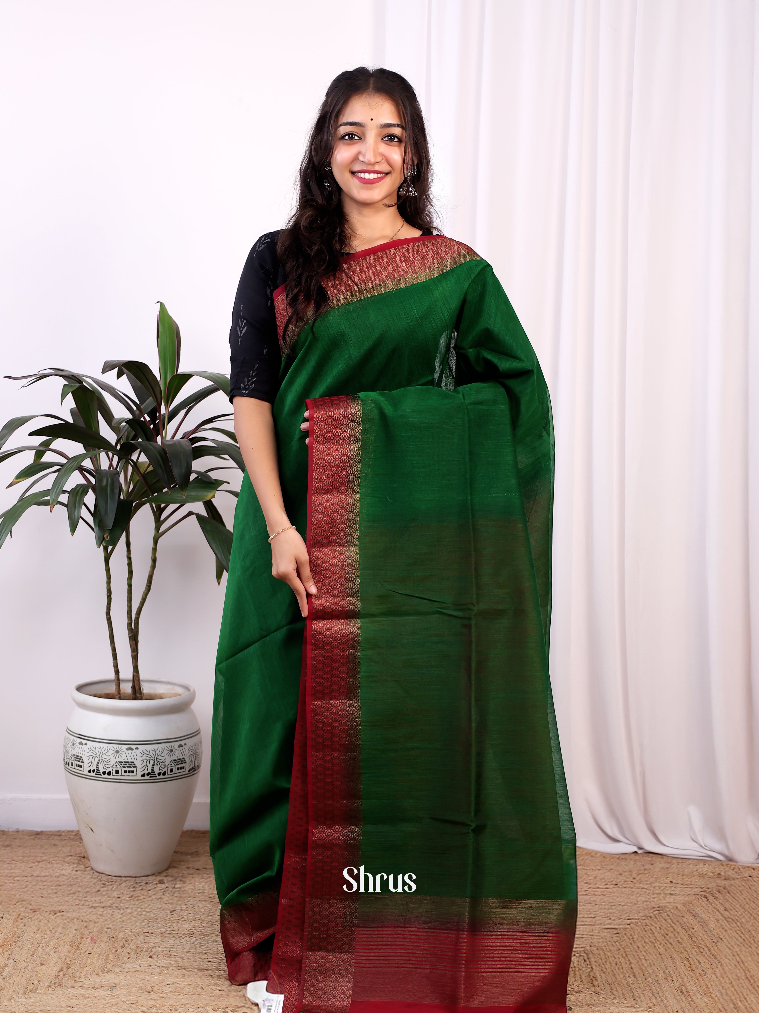 Green & Maroon -Semi Jute