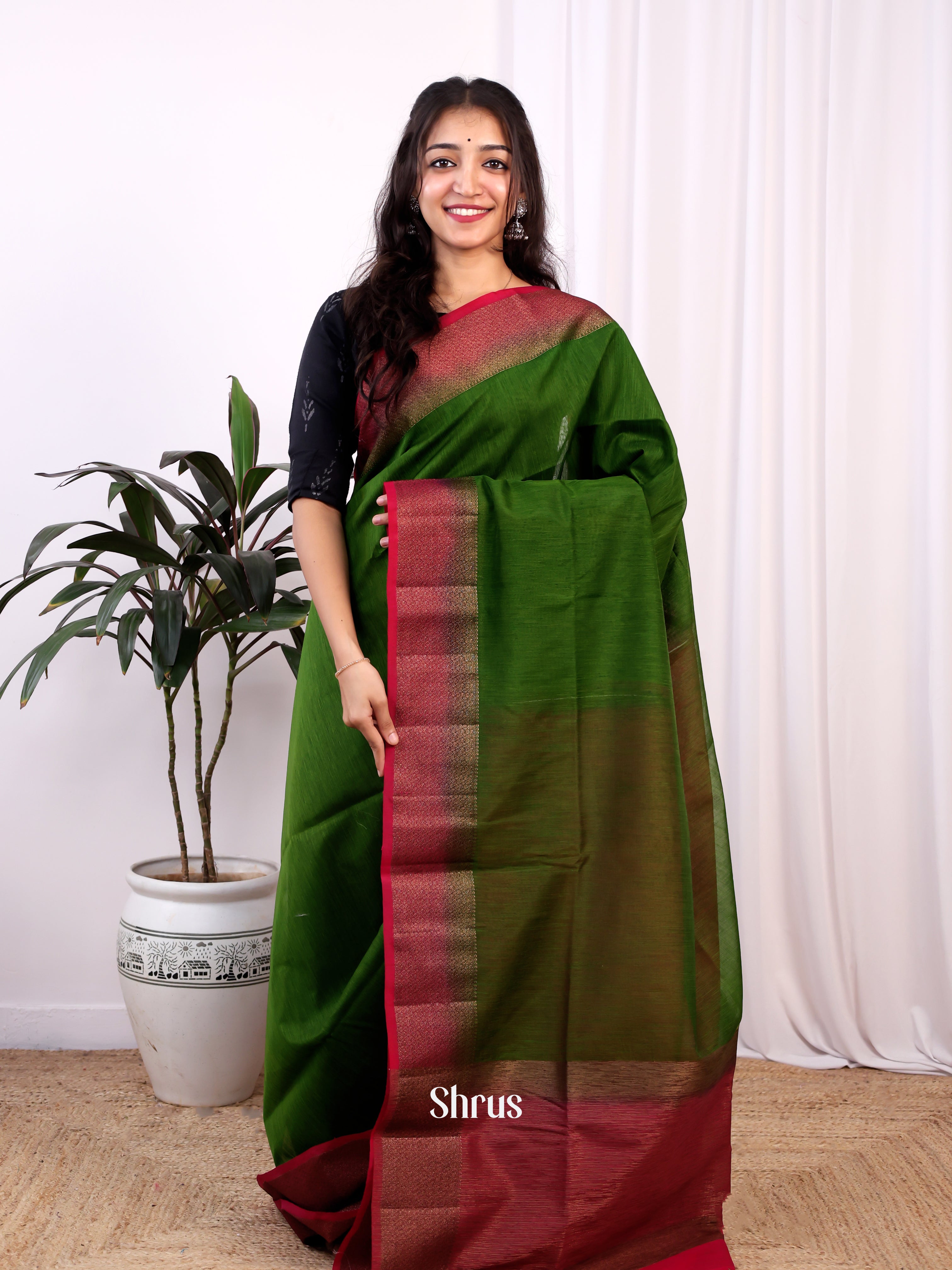 Green & Maroon -Semi Jute