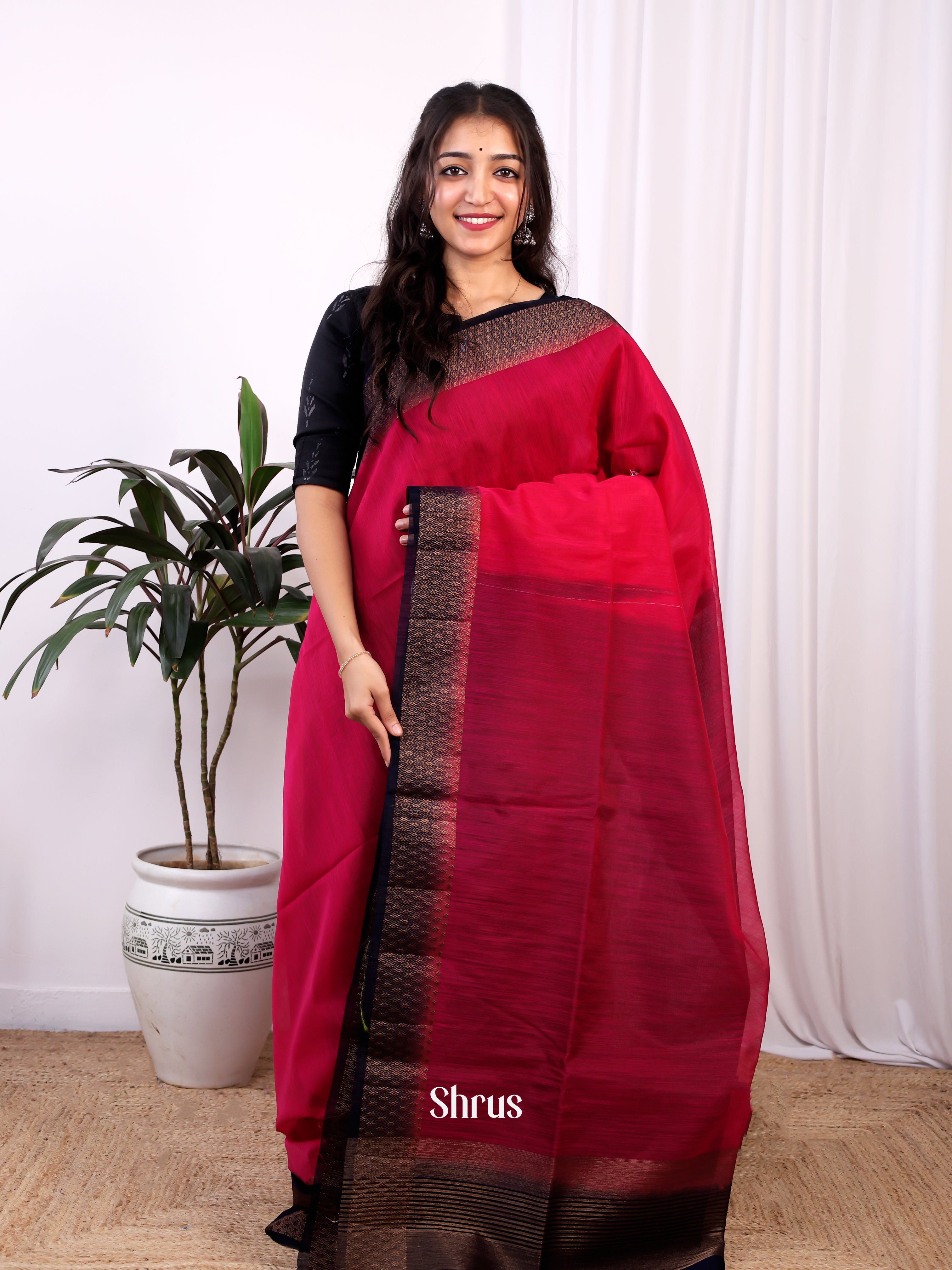 Red & Purple -Semi Jute Saree