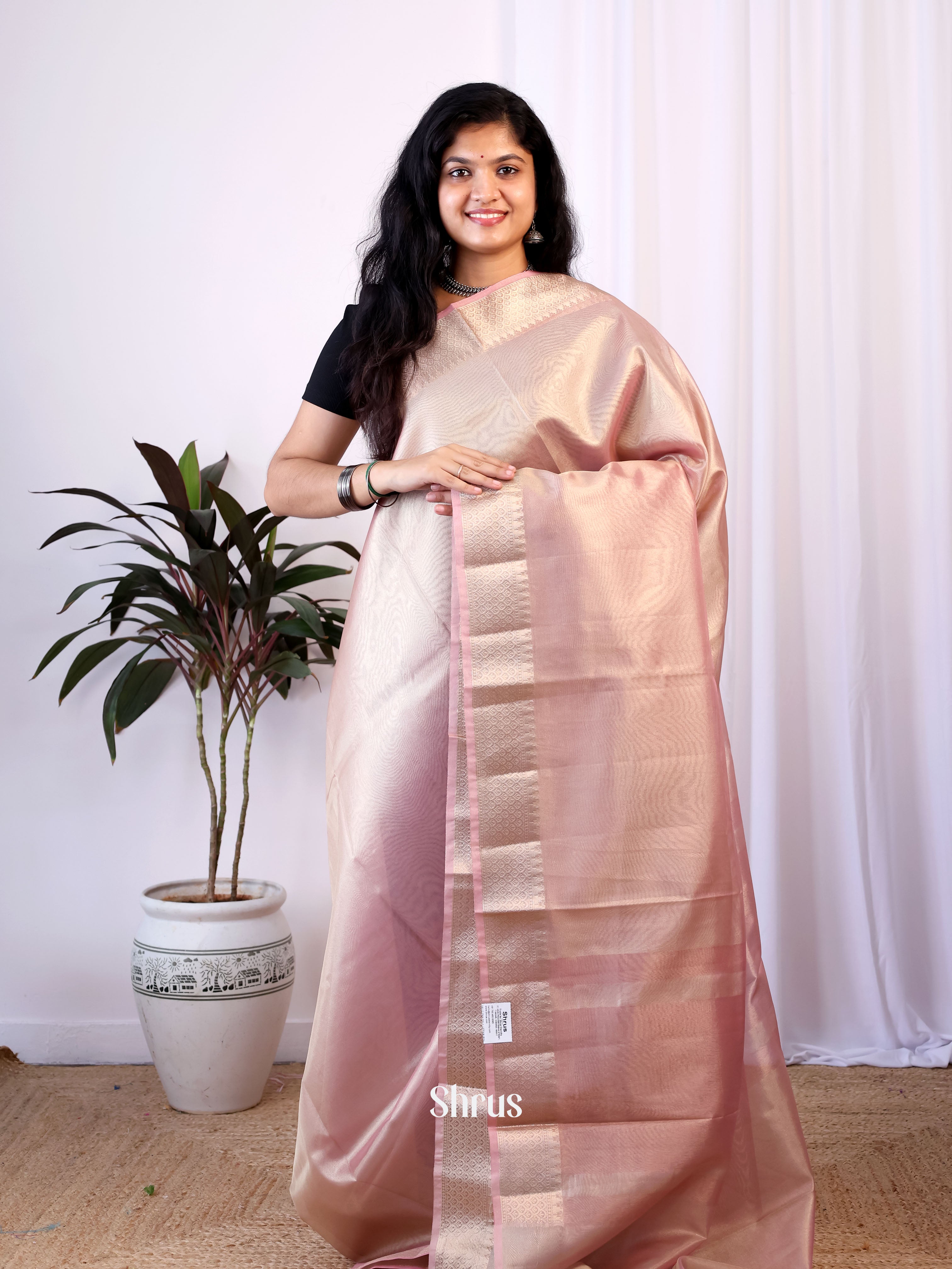 Pink - Semi Tissue Saree