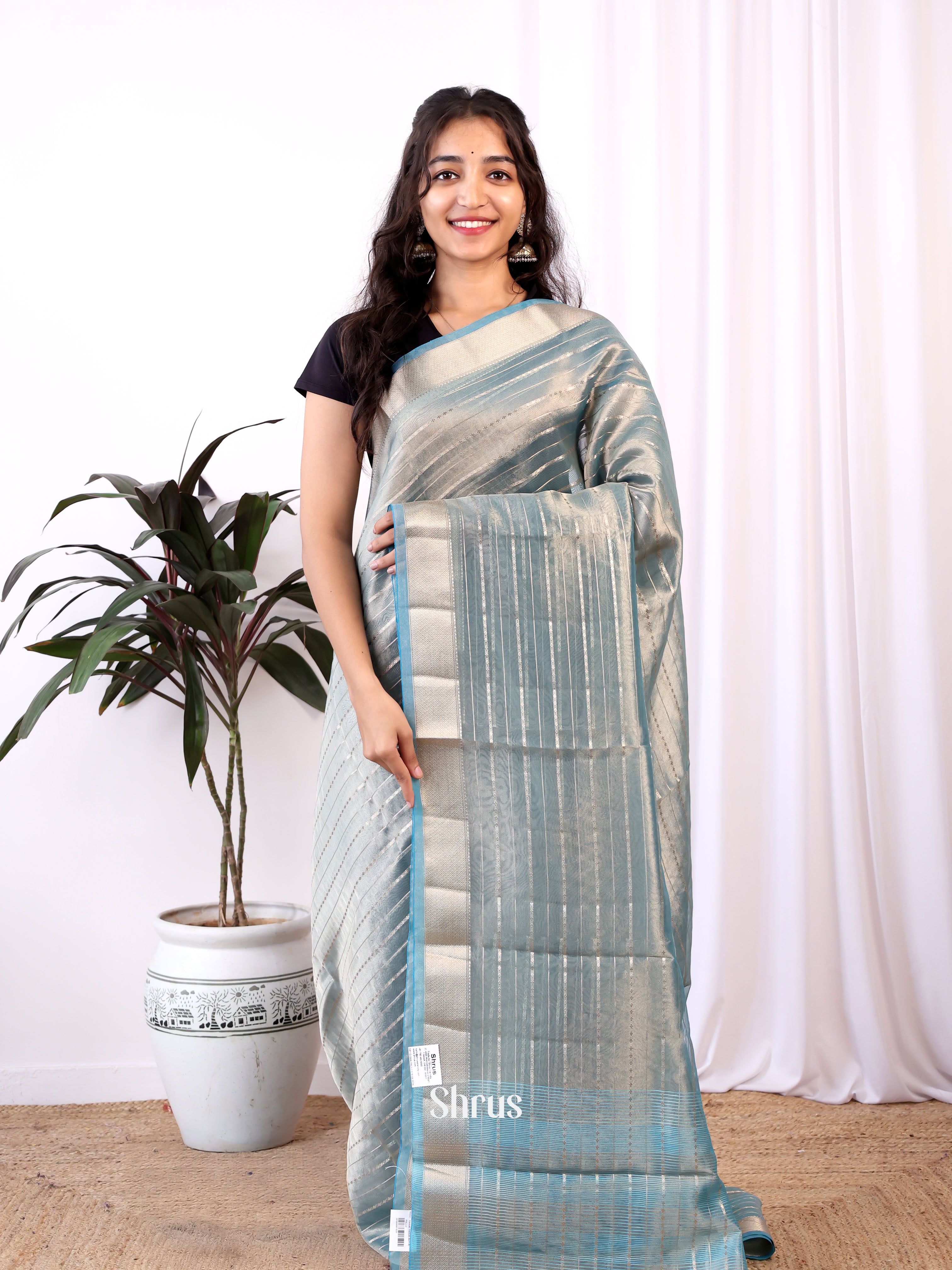 Blue - Semi Organza Saree