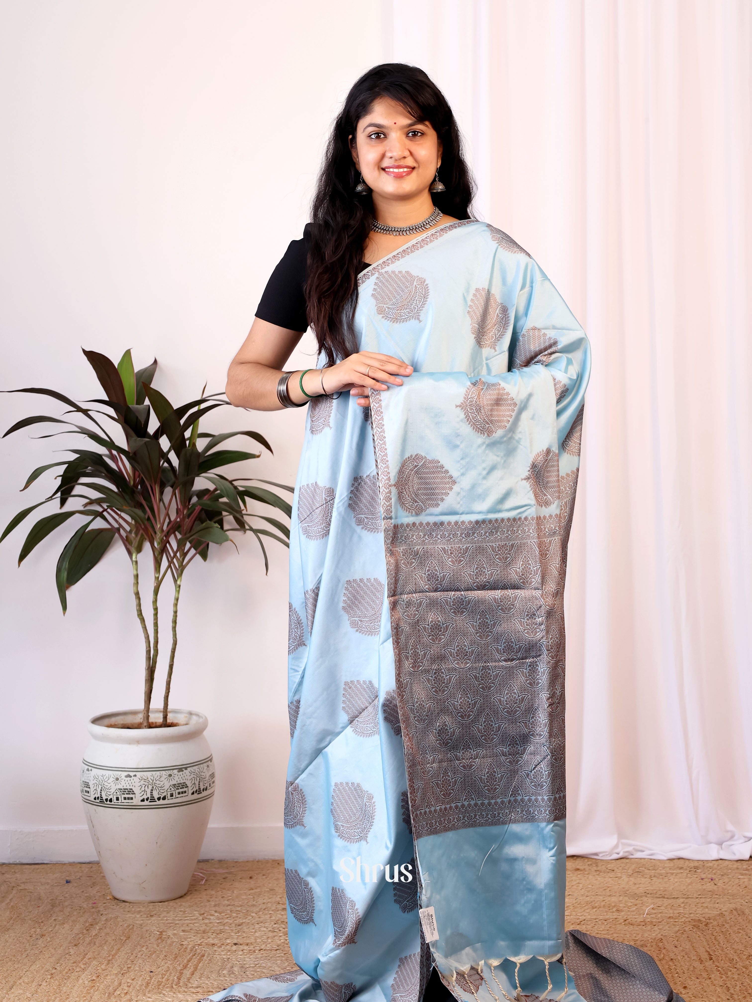 Blue - Semi Softsilk Saree