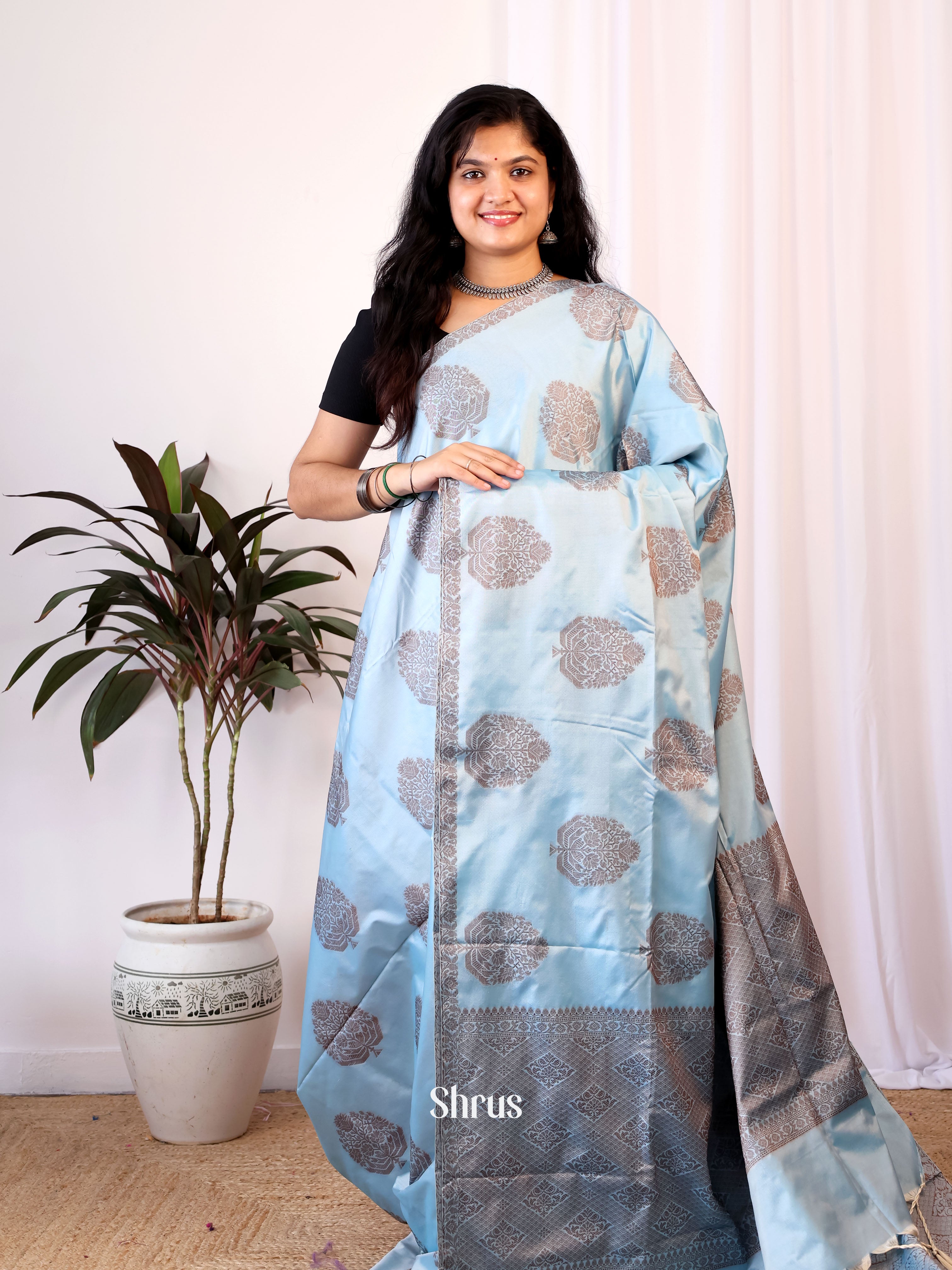 Blue - Semi Softsilk Saree