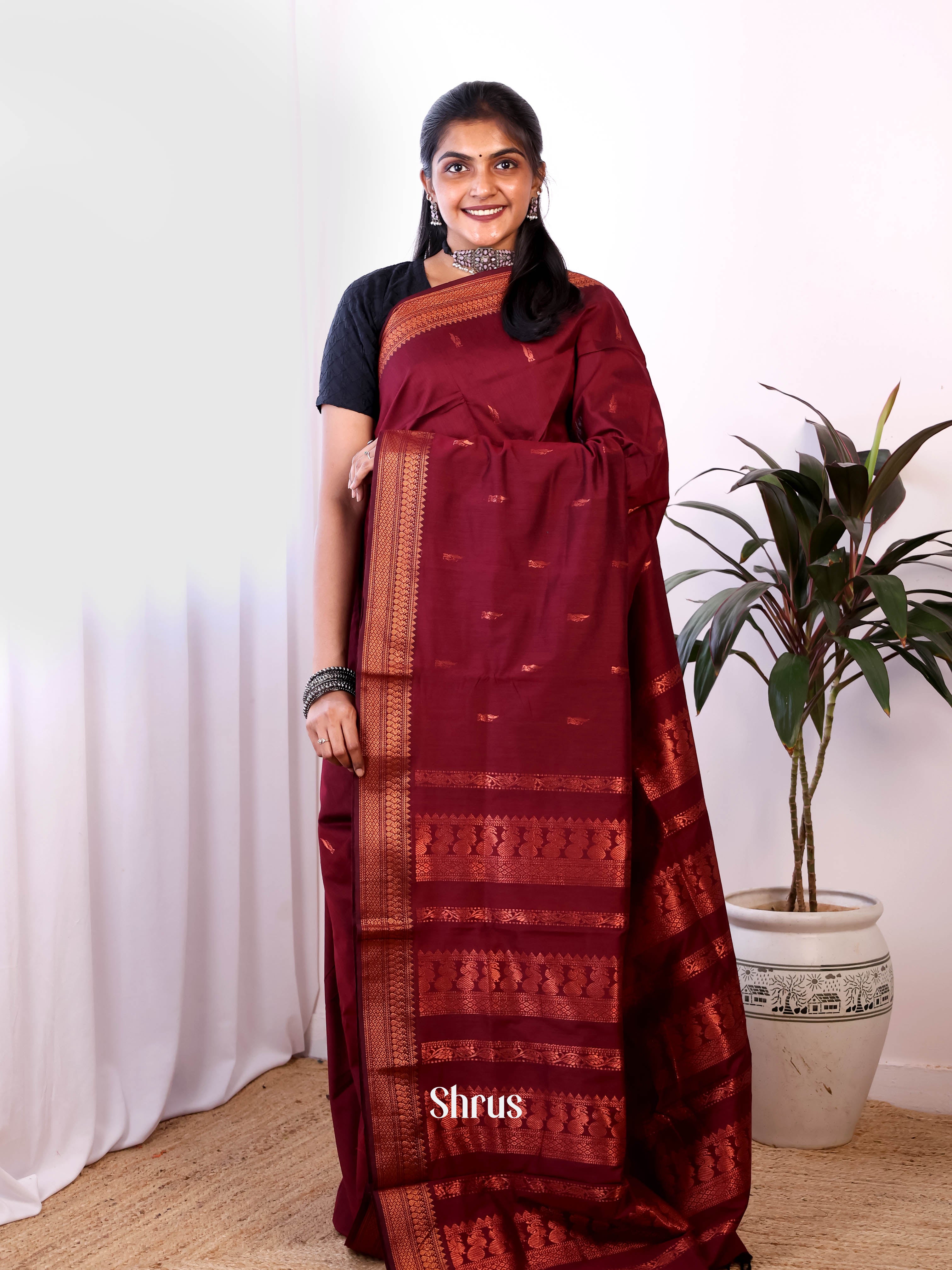 Maroon - Kalyani Cotton Saree