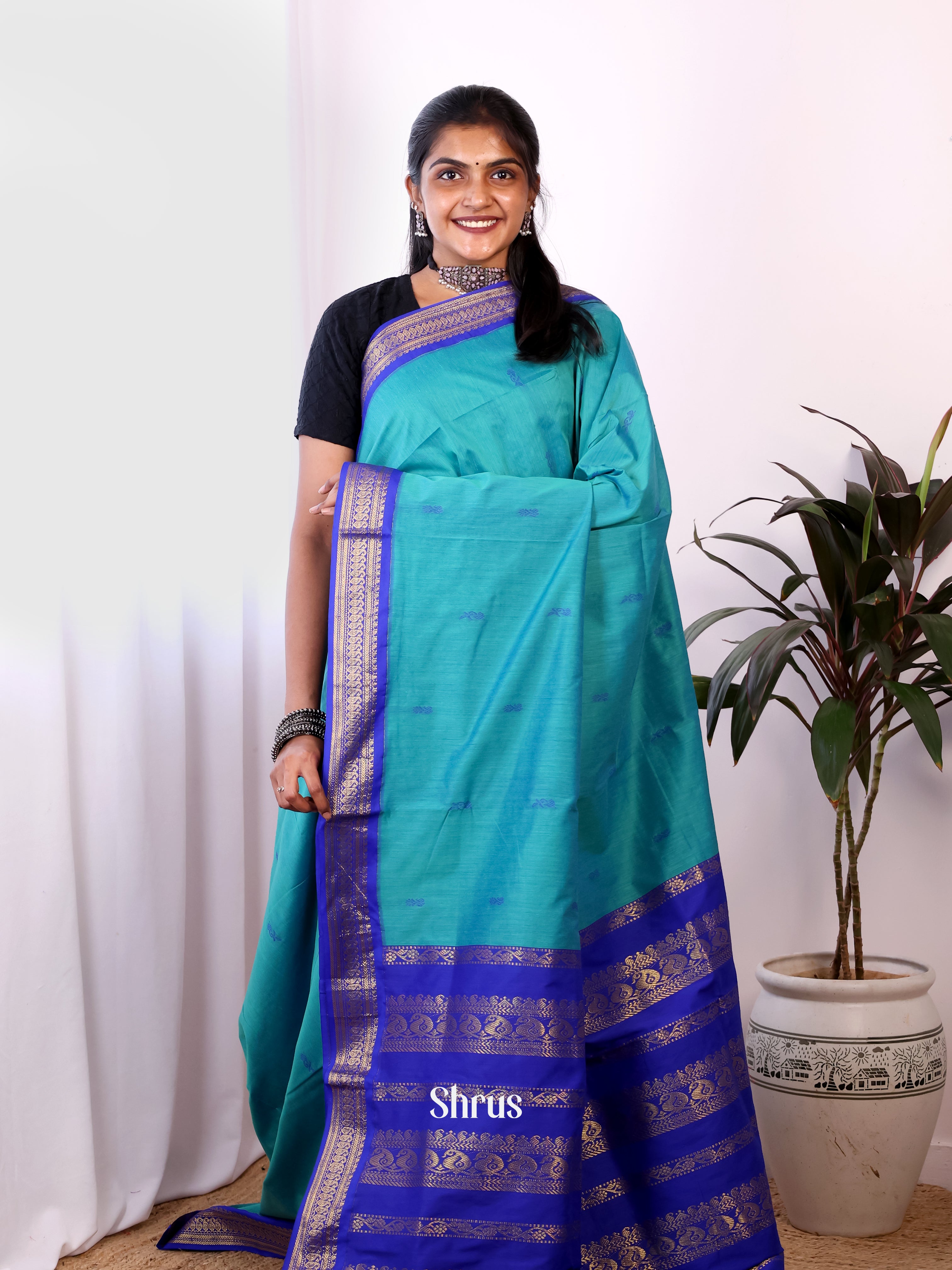 Teal & Blue - Kalyani Cotton Saree