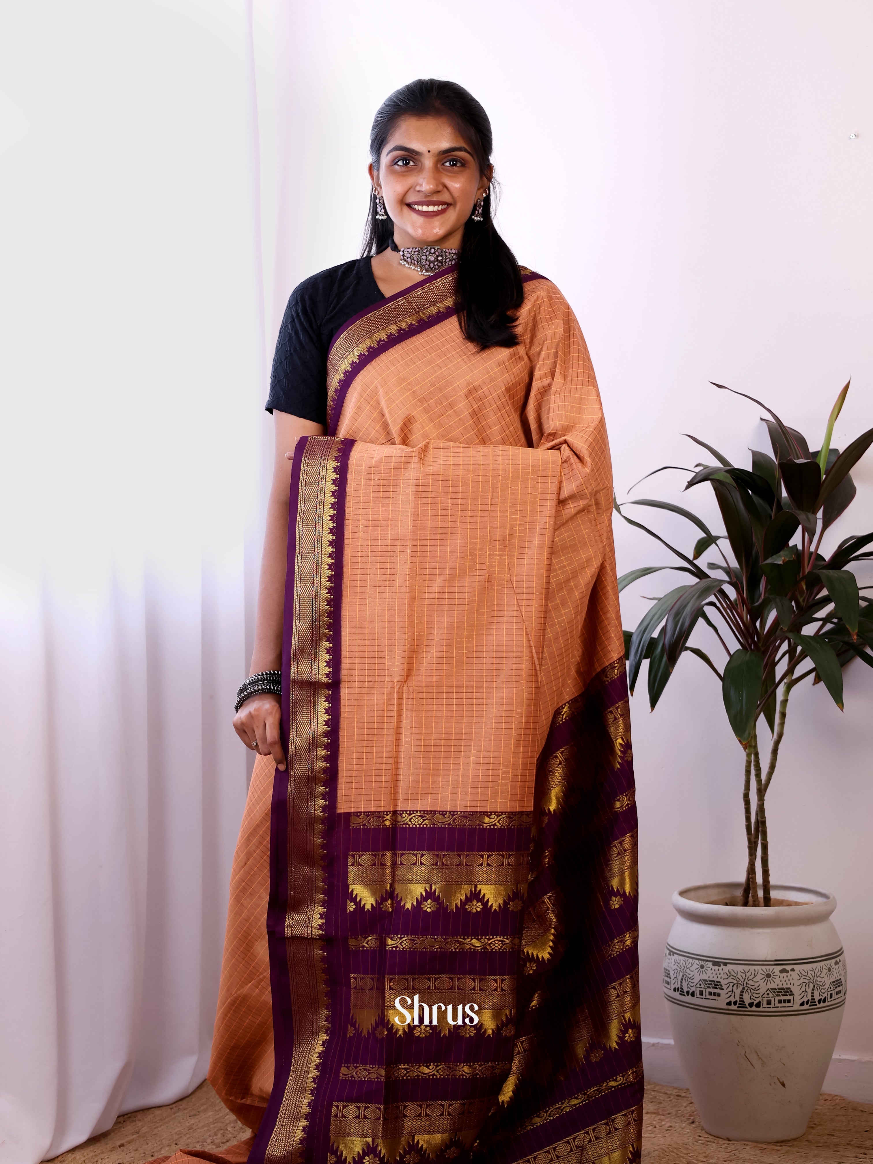 Peach & Purple - Kalyani Cotton Saree