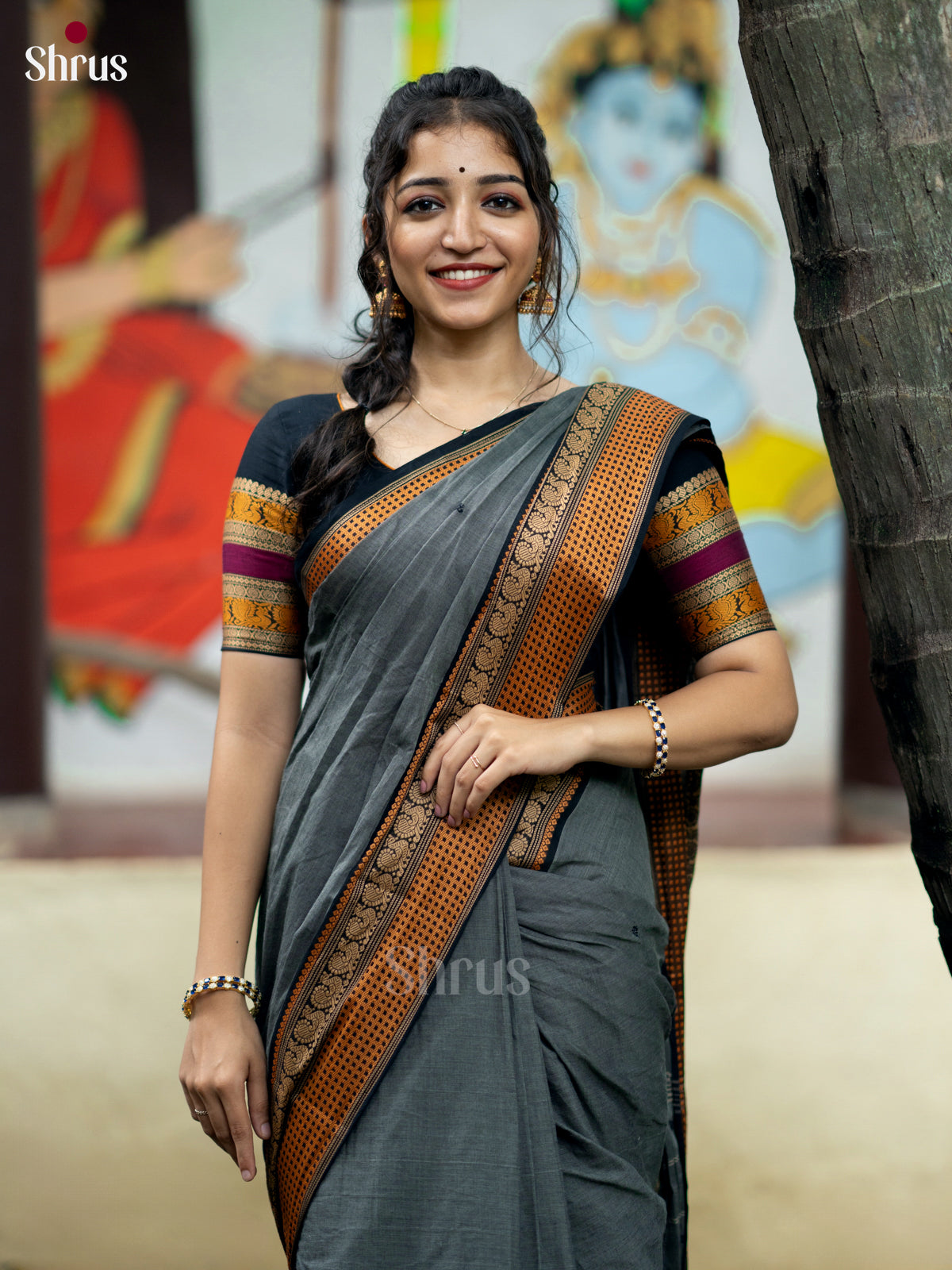 Grey & Black- Chettinad Cotton Saree