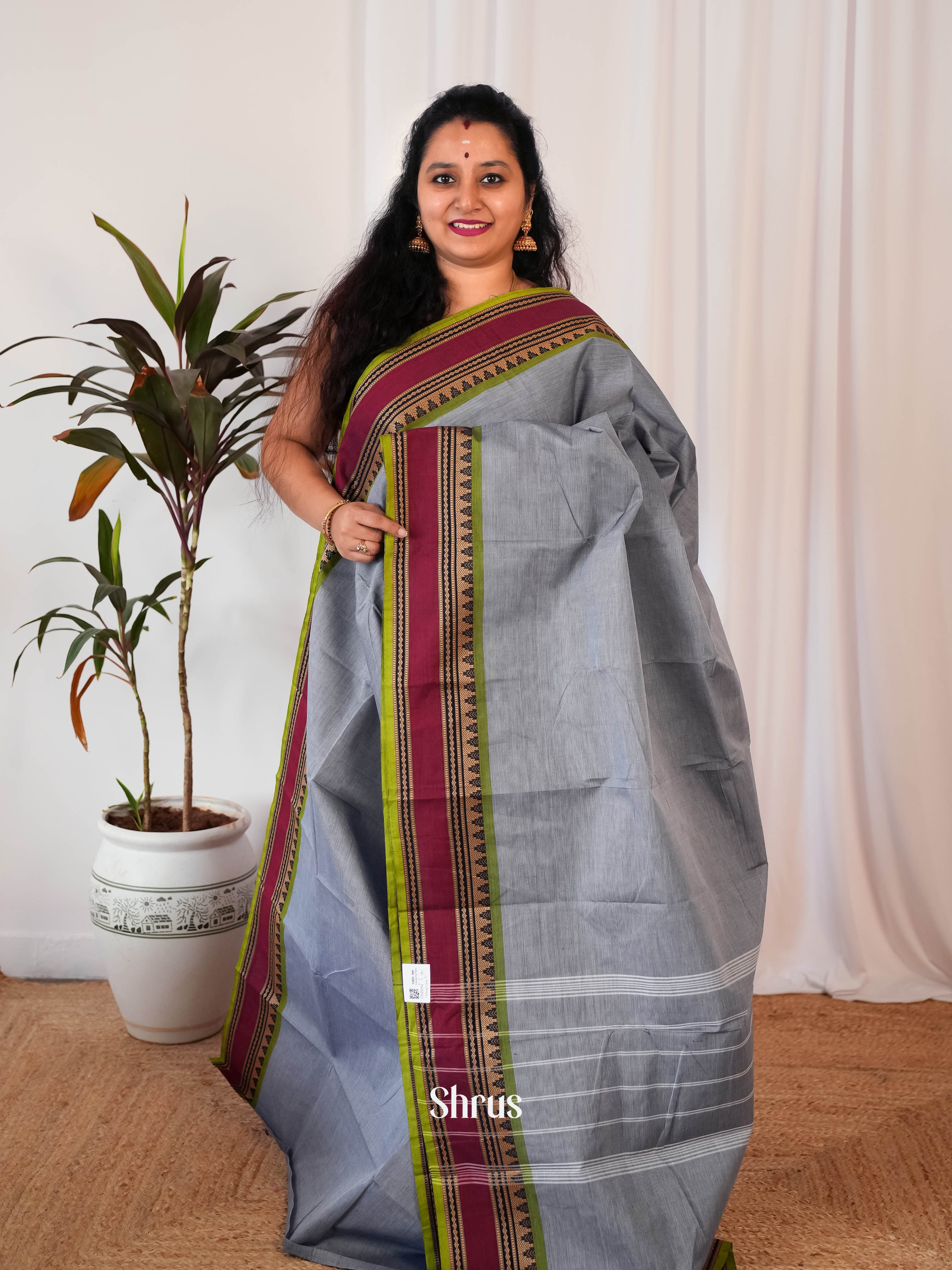 Grey & Green - Chettinad Cotton Saree