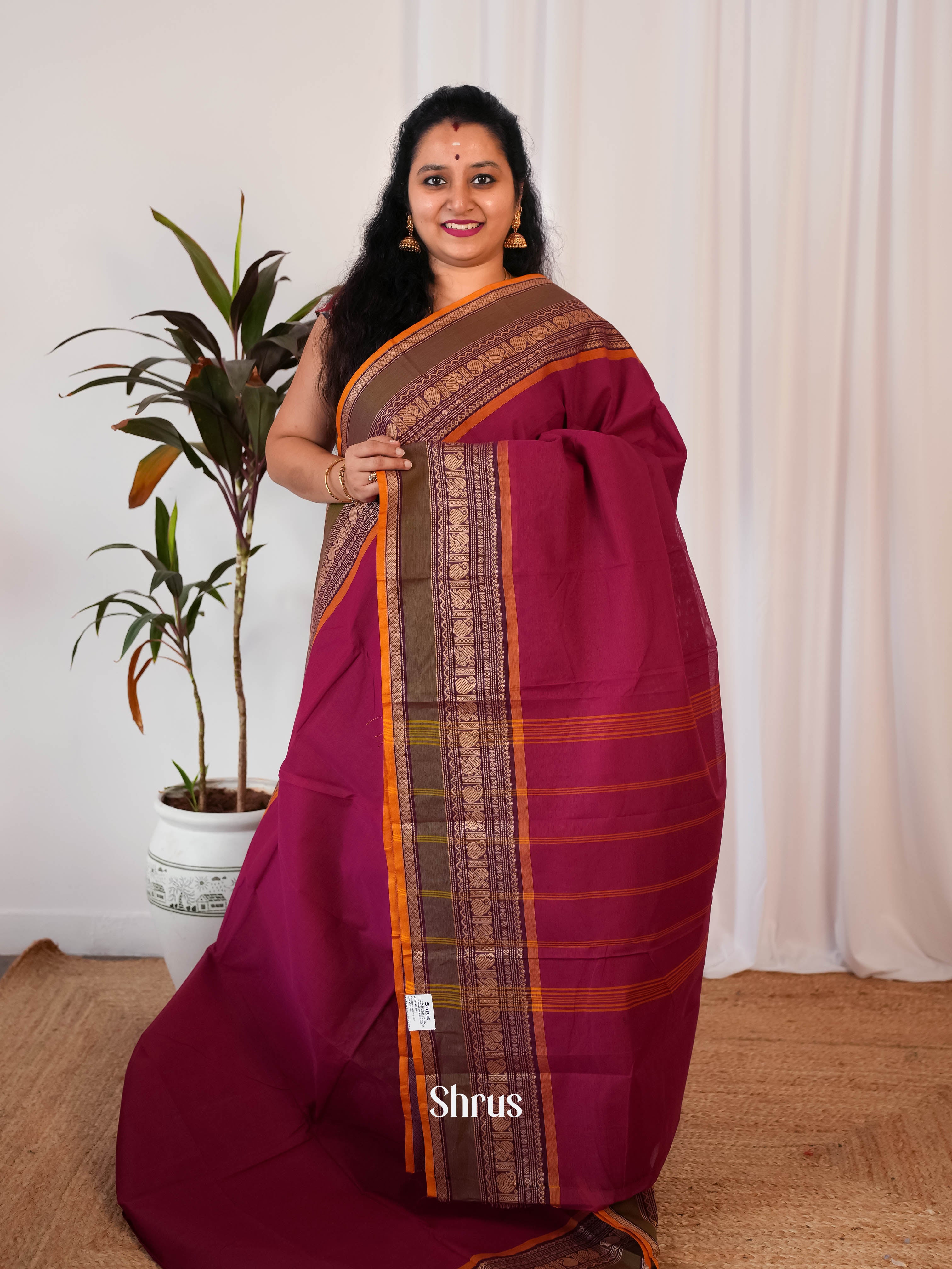 Maroon & Orange  - Chettinad Cotton Saree