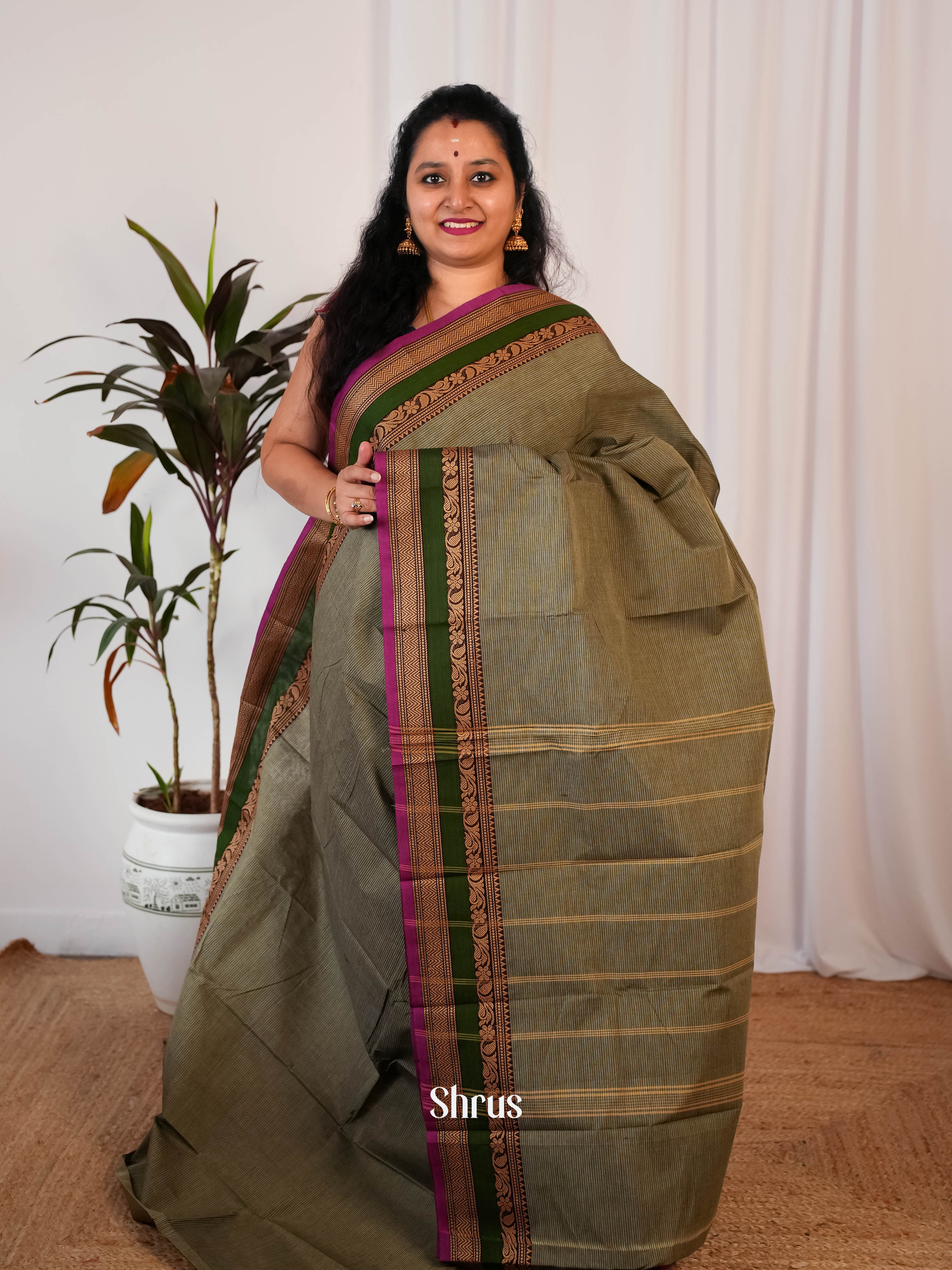 Grey & Purple - Chettinad Cotton Saree