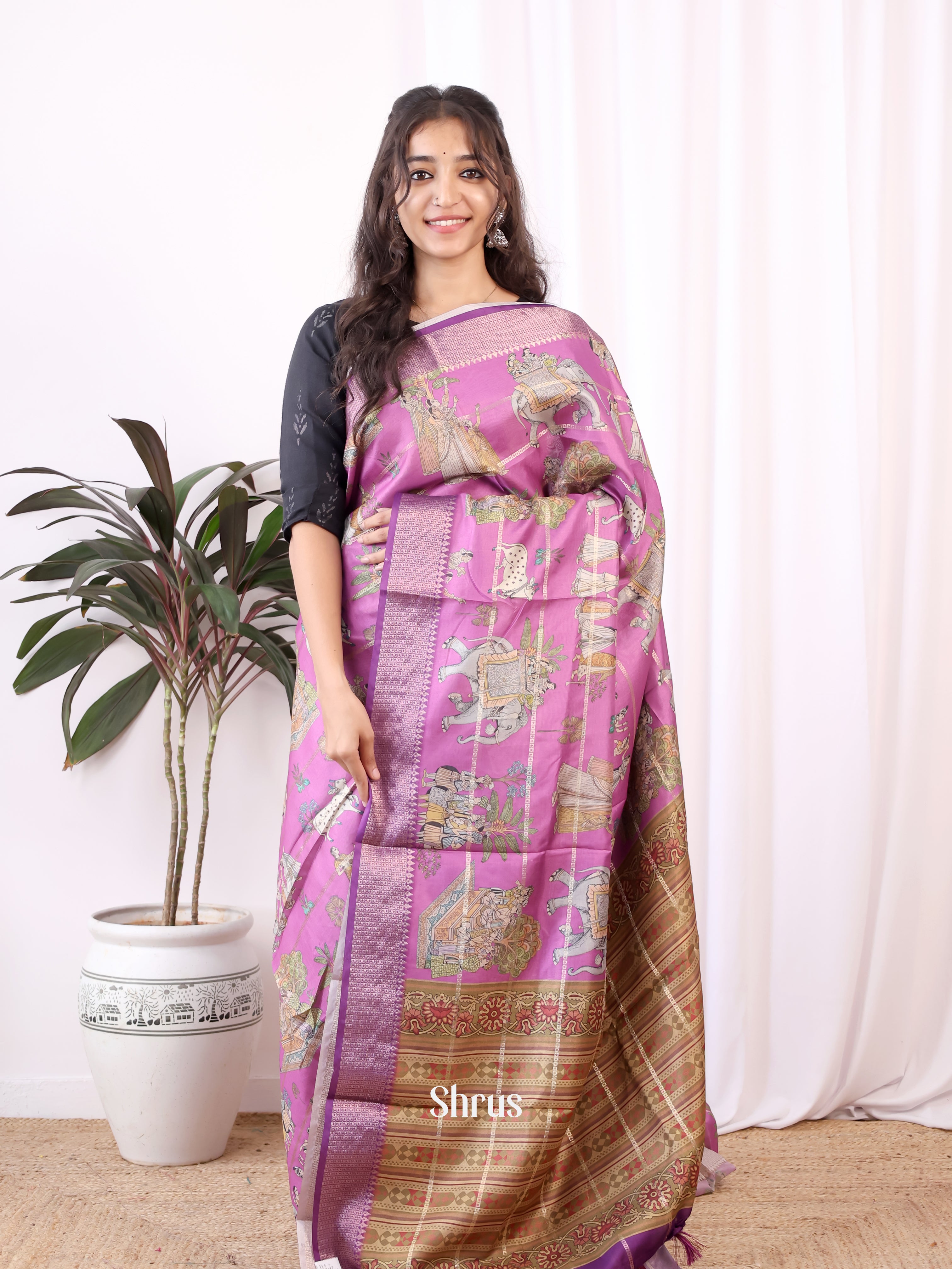 Purple  - Semi Dola silk Saree