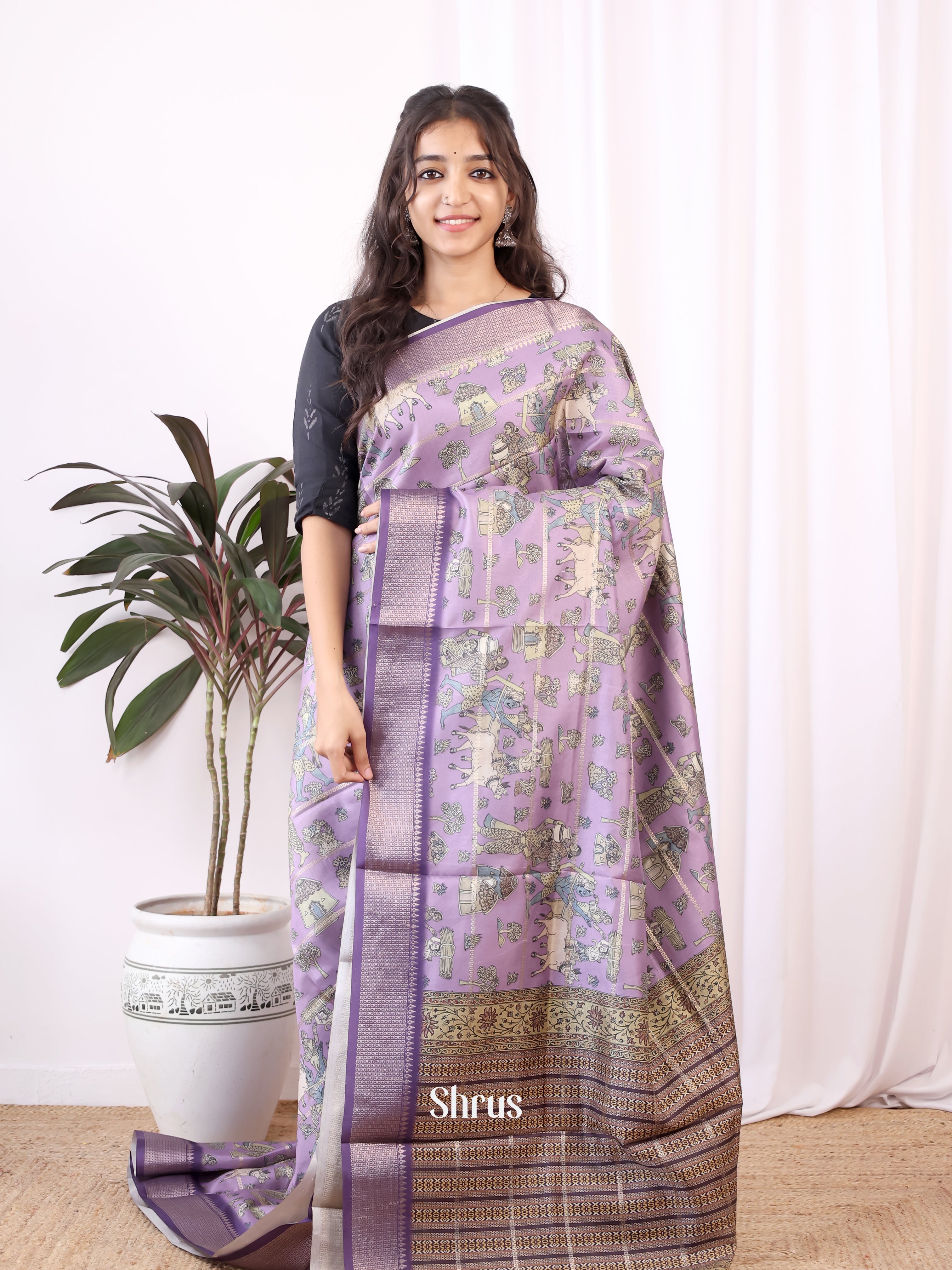 Lavender & Purple  - Semi Dola silk Saree