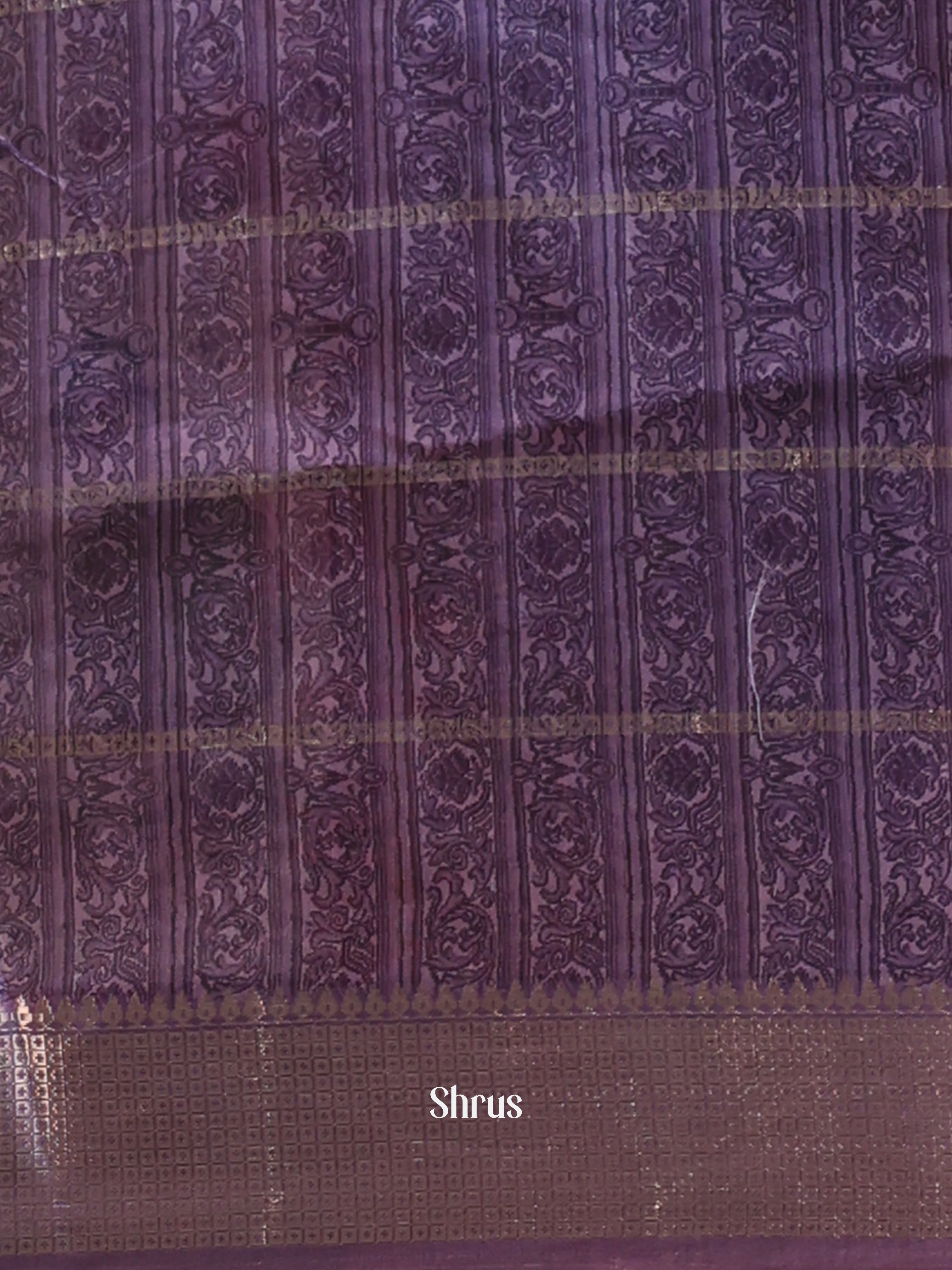 Cream & Purple  - Semi Dola silk Saree