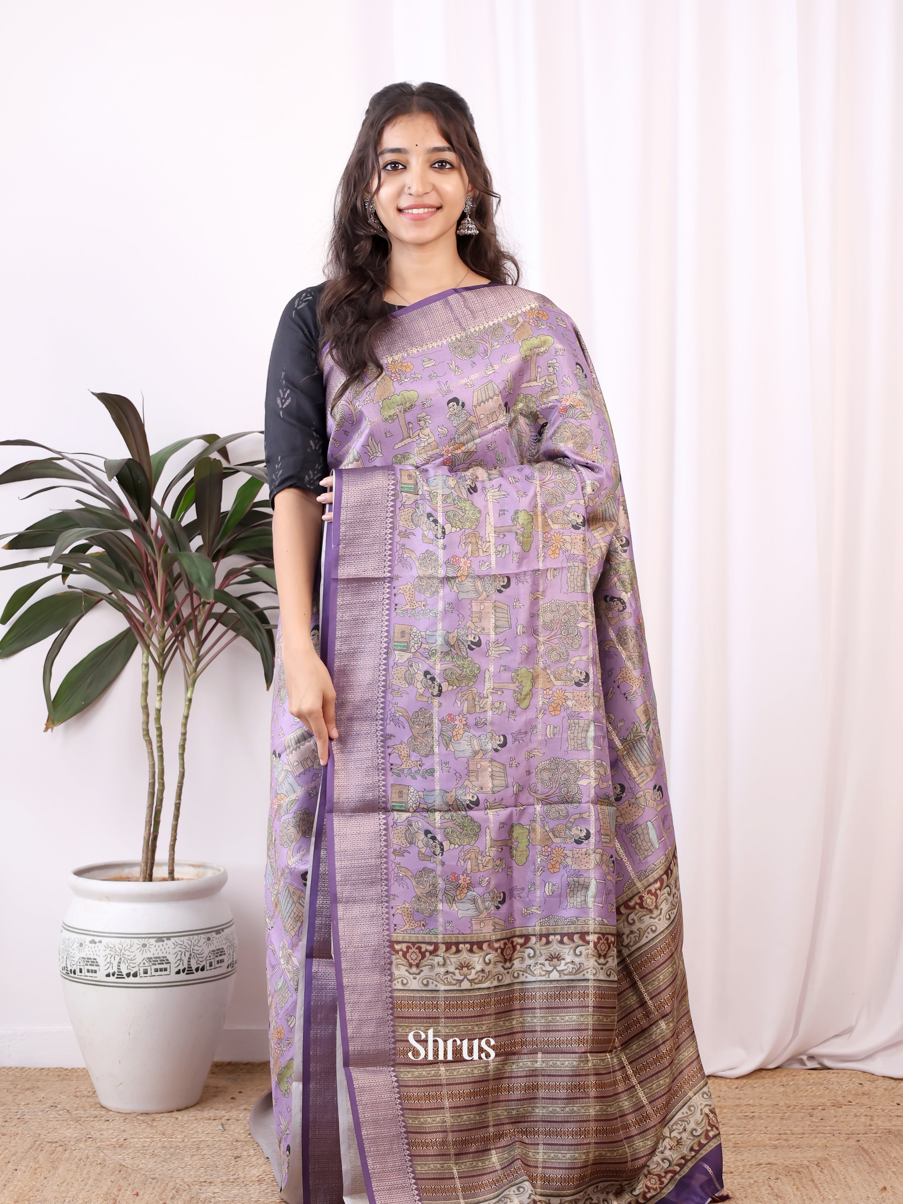 Purple  - Semi Dola silk Saree