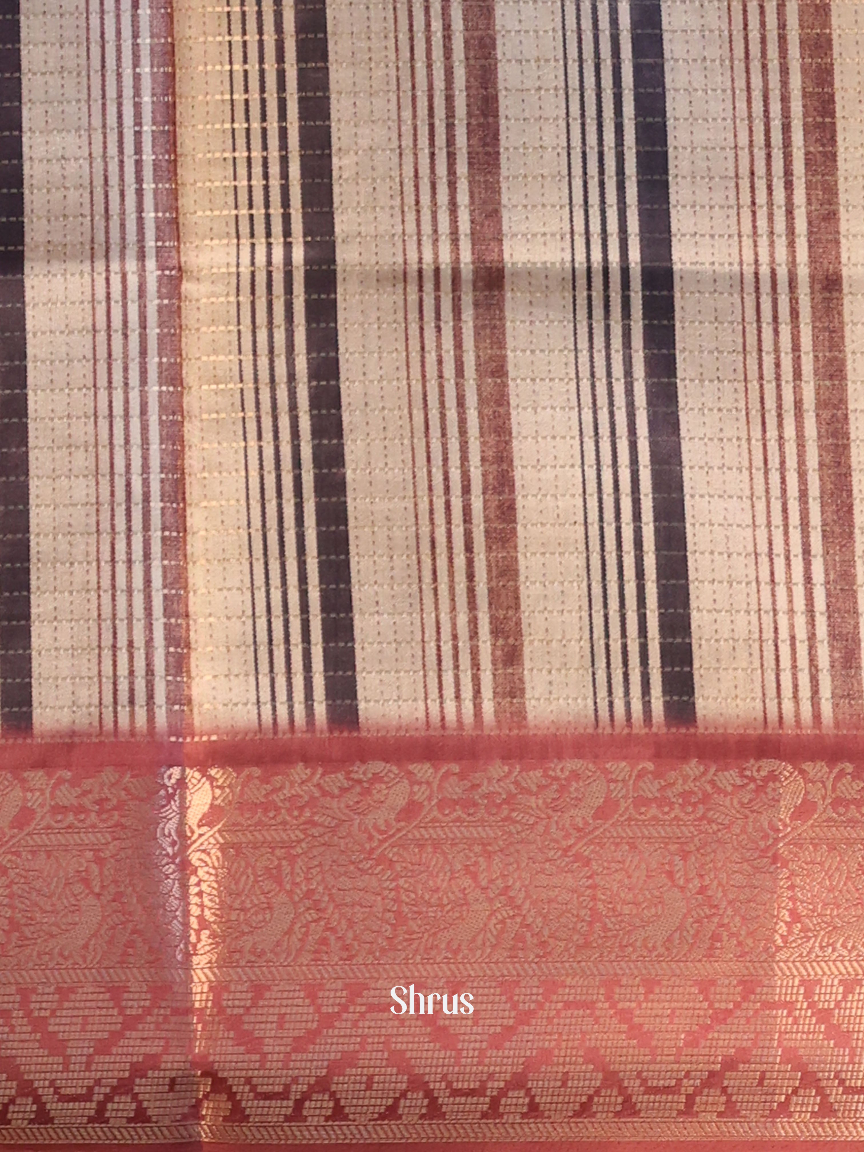 Cream & Brown - Semi Dola silk Saree