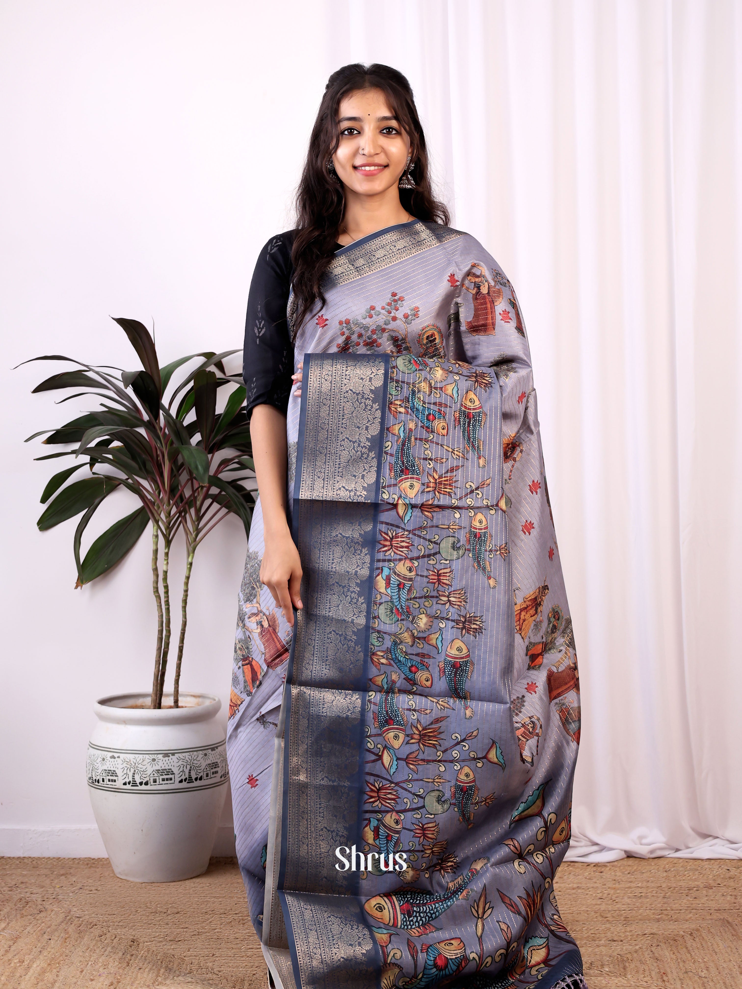 Purple- Semi Dola silk Saree