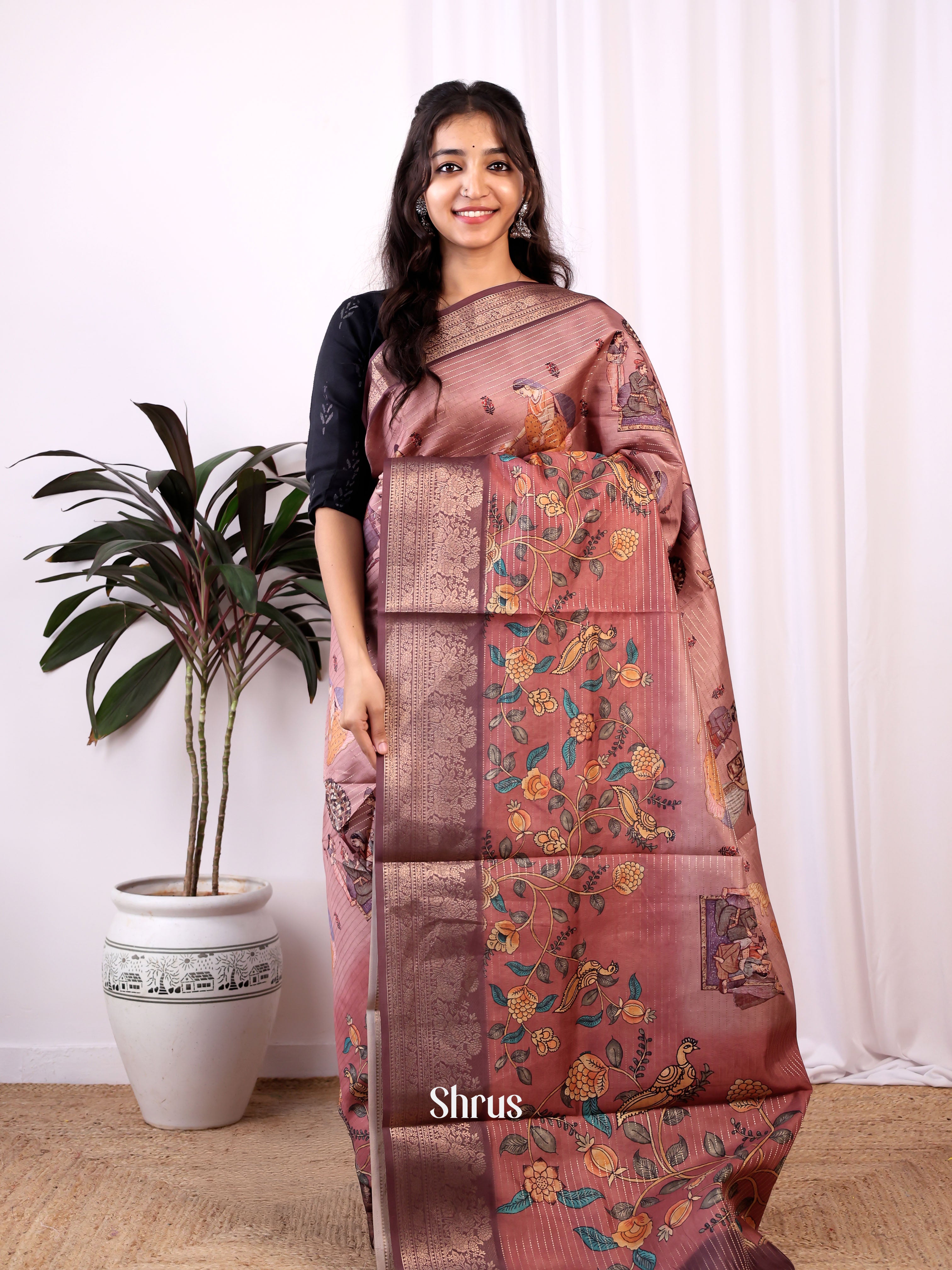 Brown - Semi Dola silk Saree