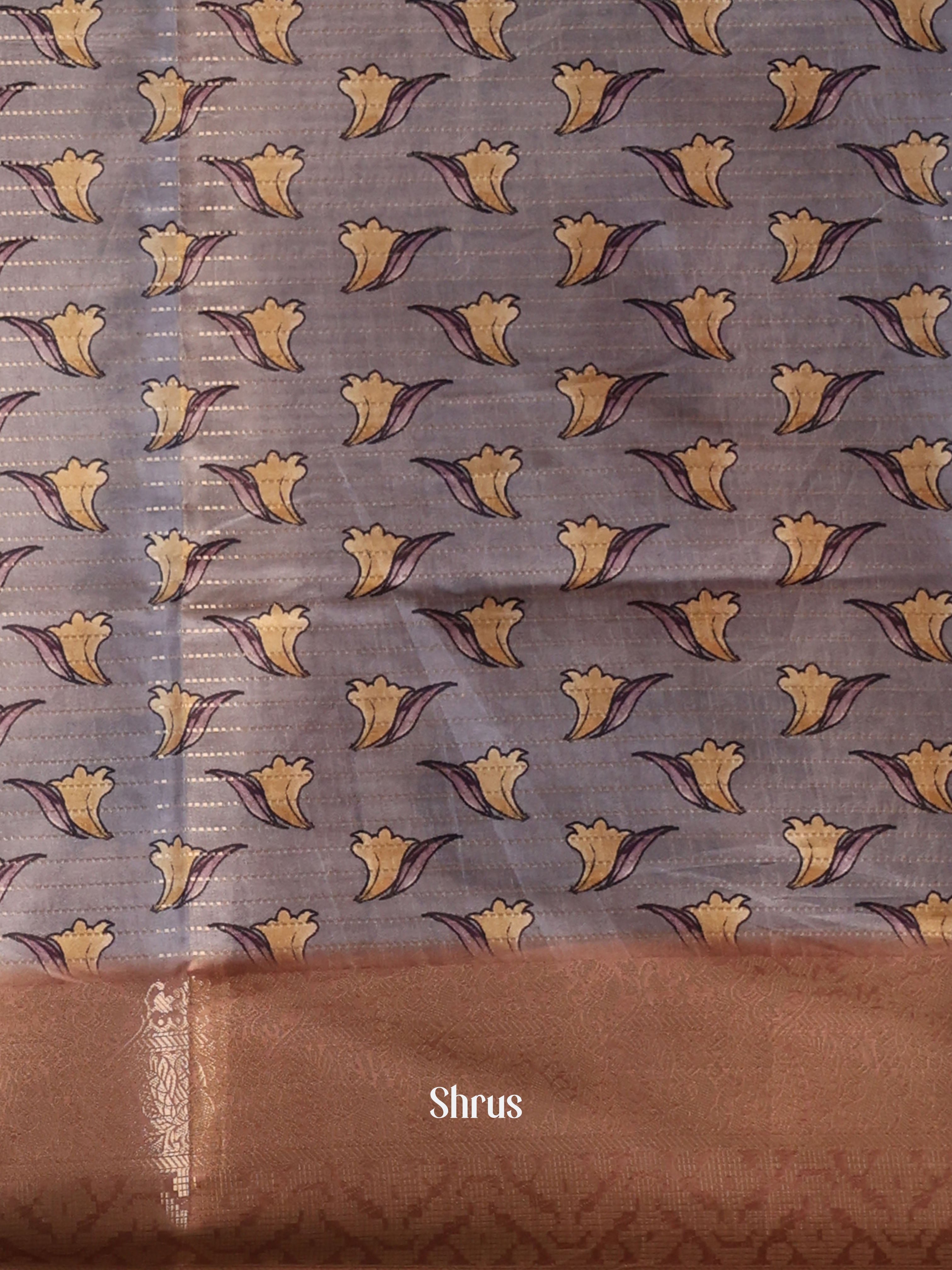 Grey & Brown  - Semi Dola silk Saree