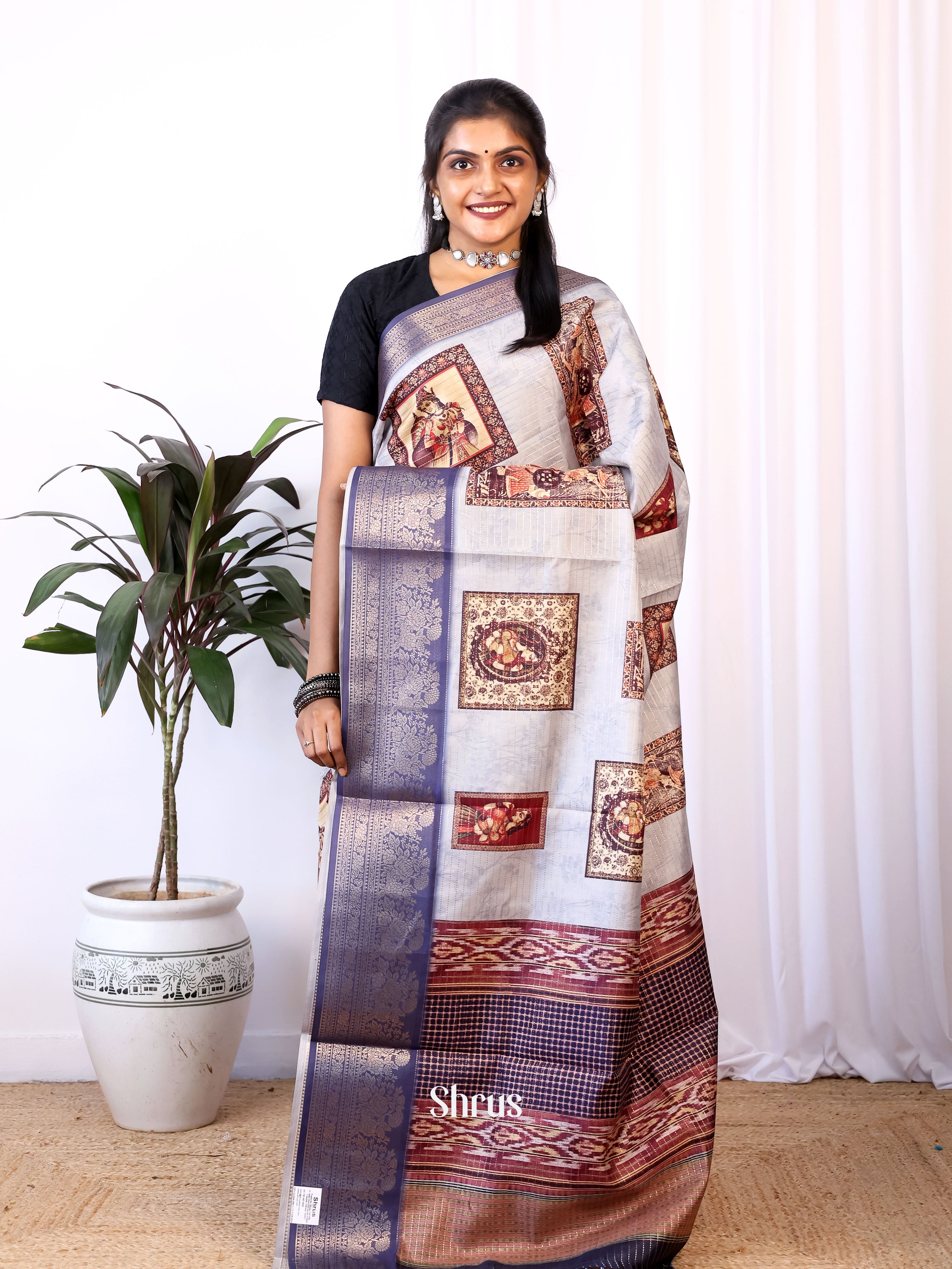 Grey & Purple - Semi Dola silk Saree