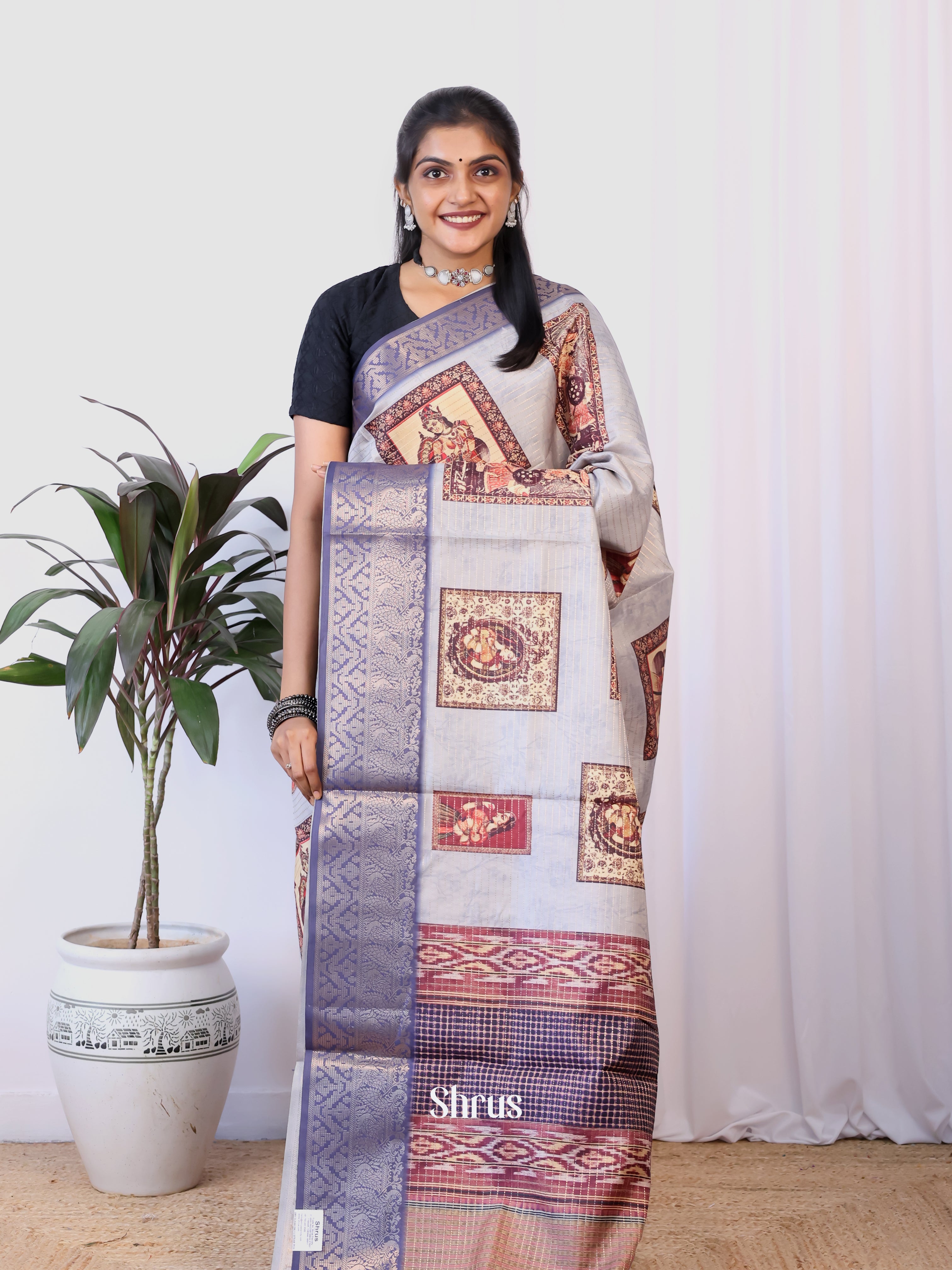 Grey & Purple- Semi Dola silk Saree