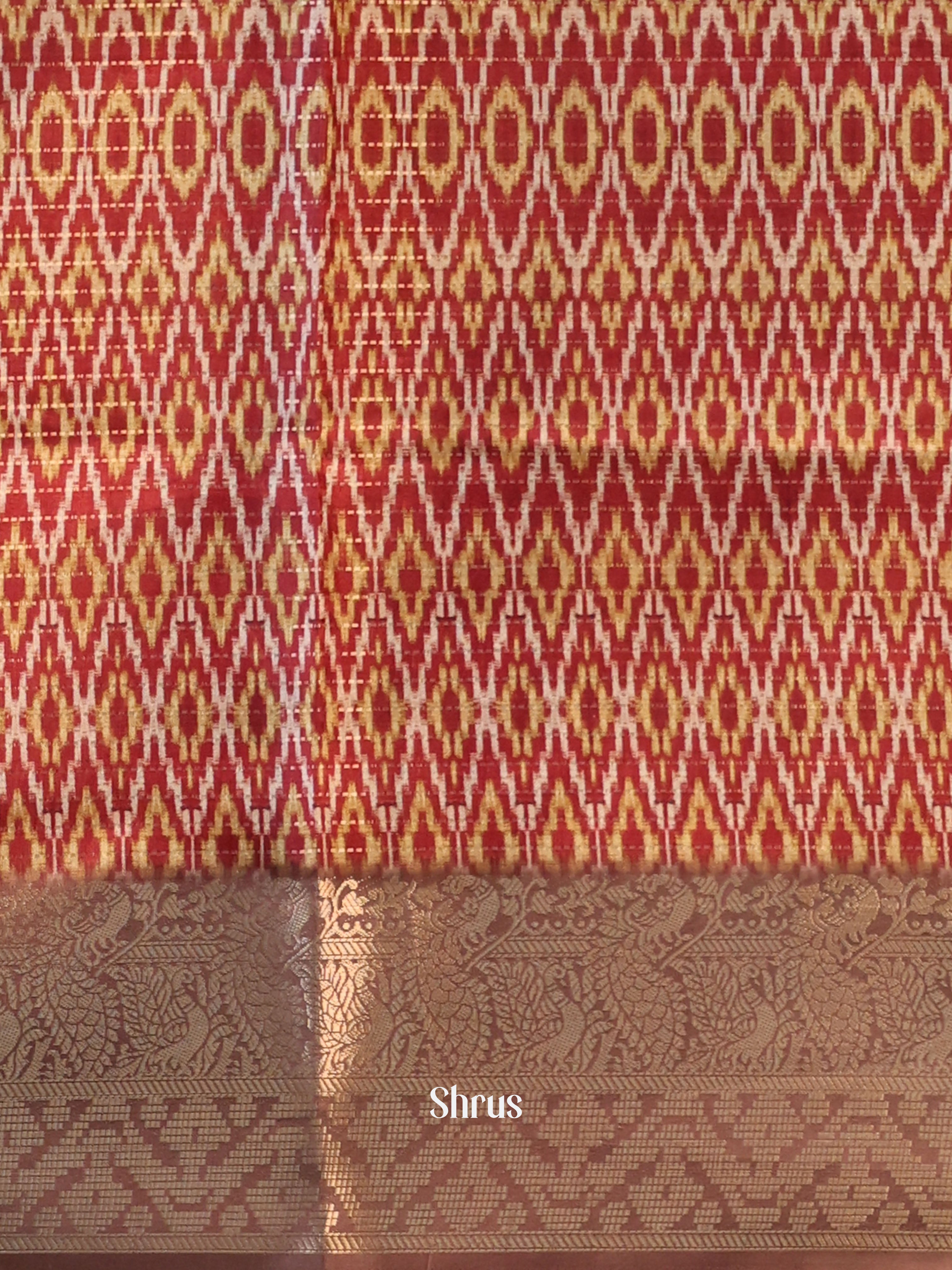 Cream & Brown  - Semi Dola silk Saree