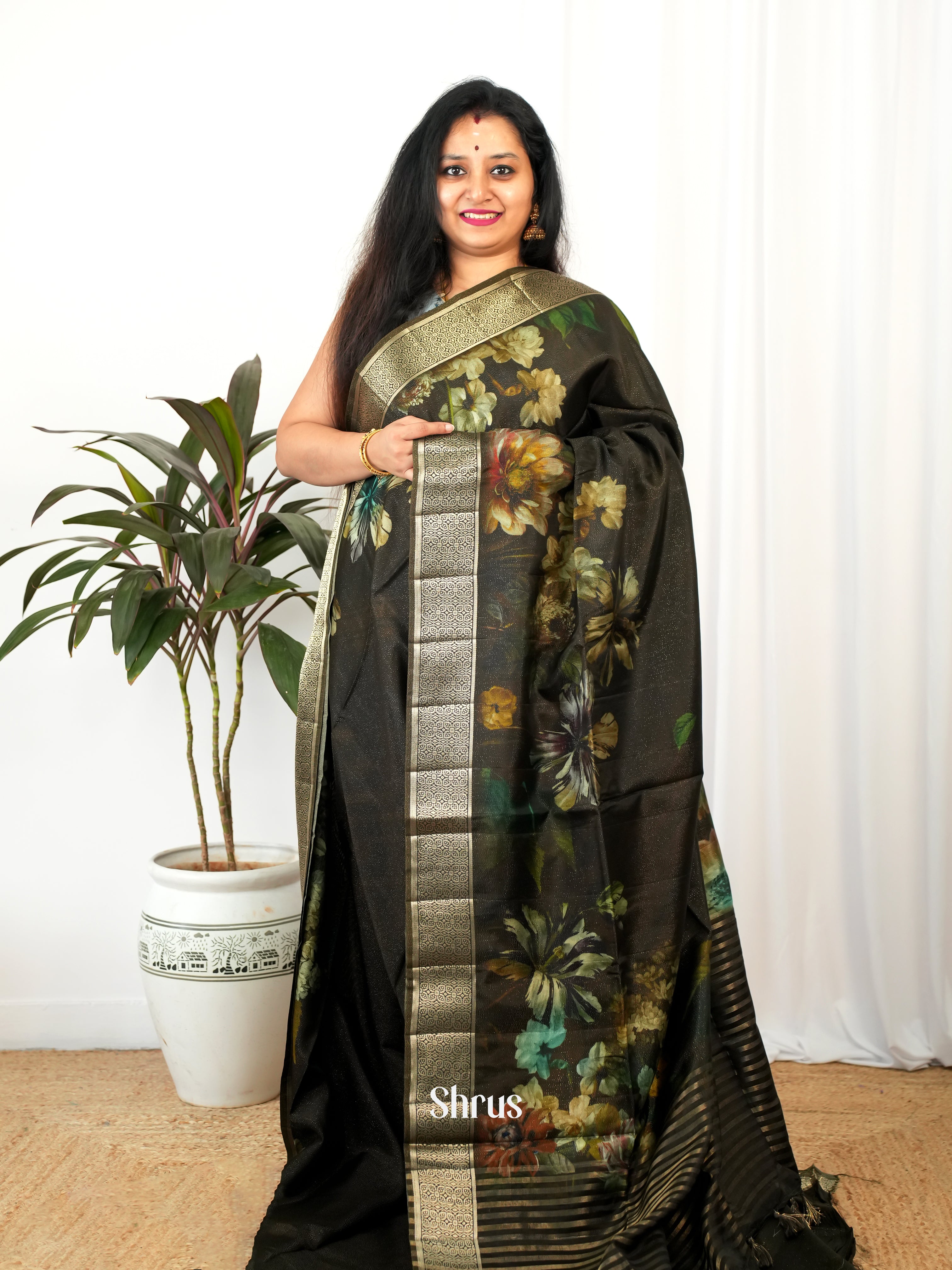 Black- Printed chanderi Saree