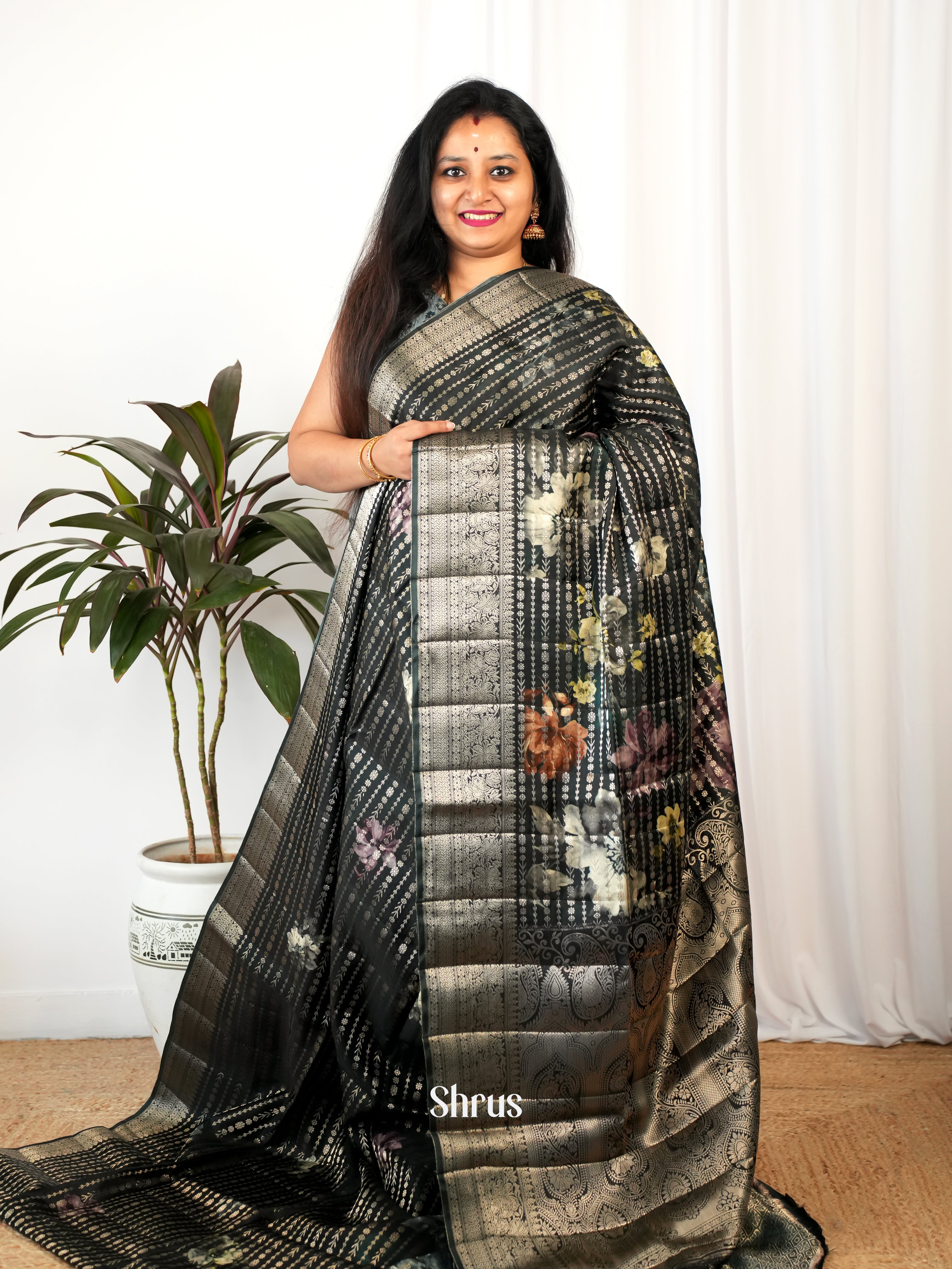 Black- Printed chanderi Saree