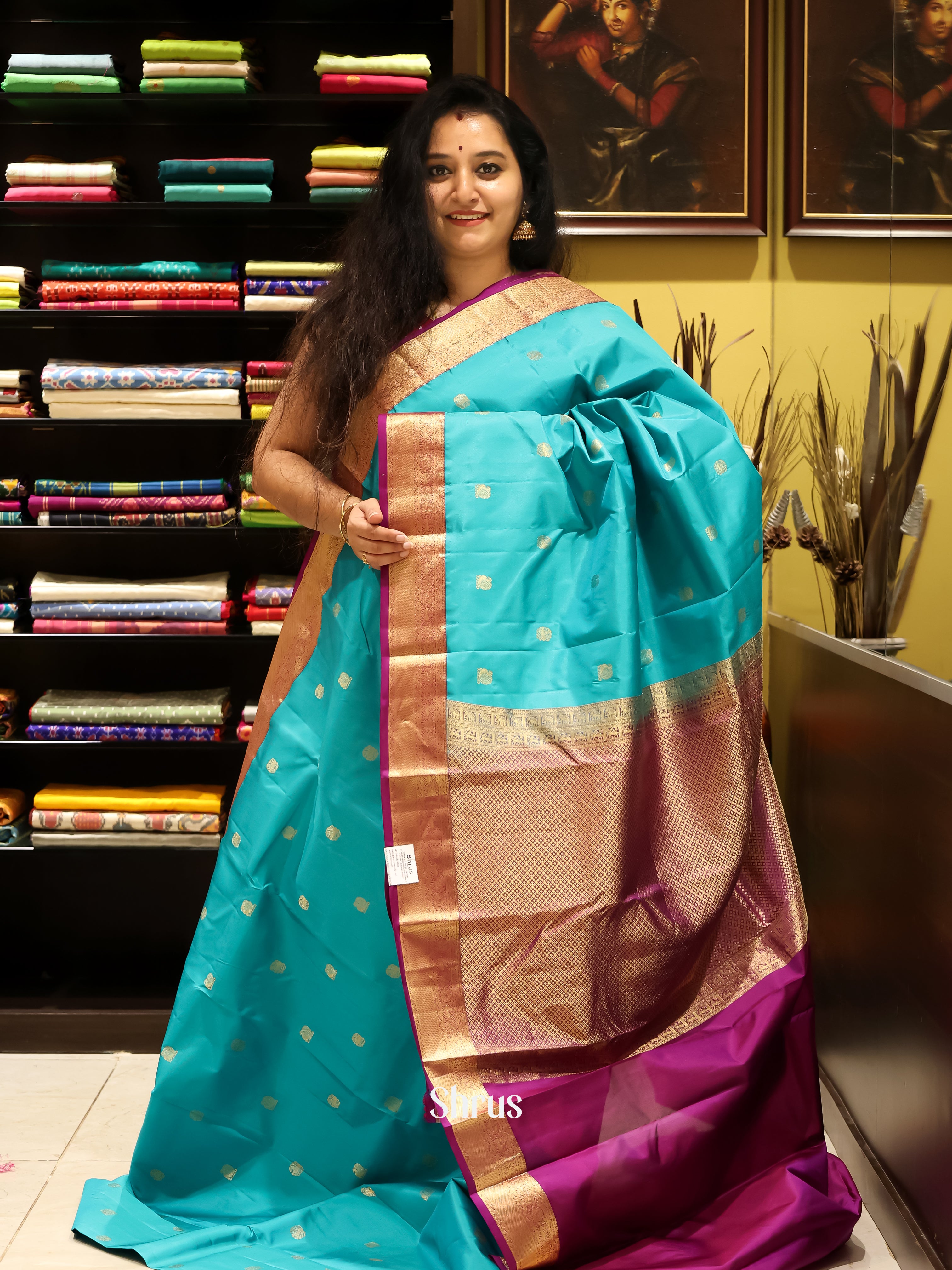 Teal & Purple - Kanchipuram silk Saree