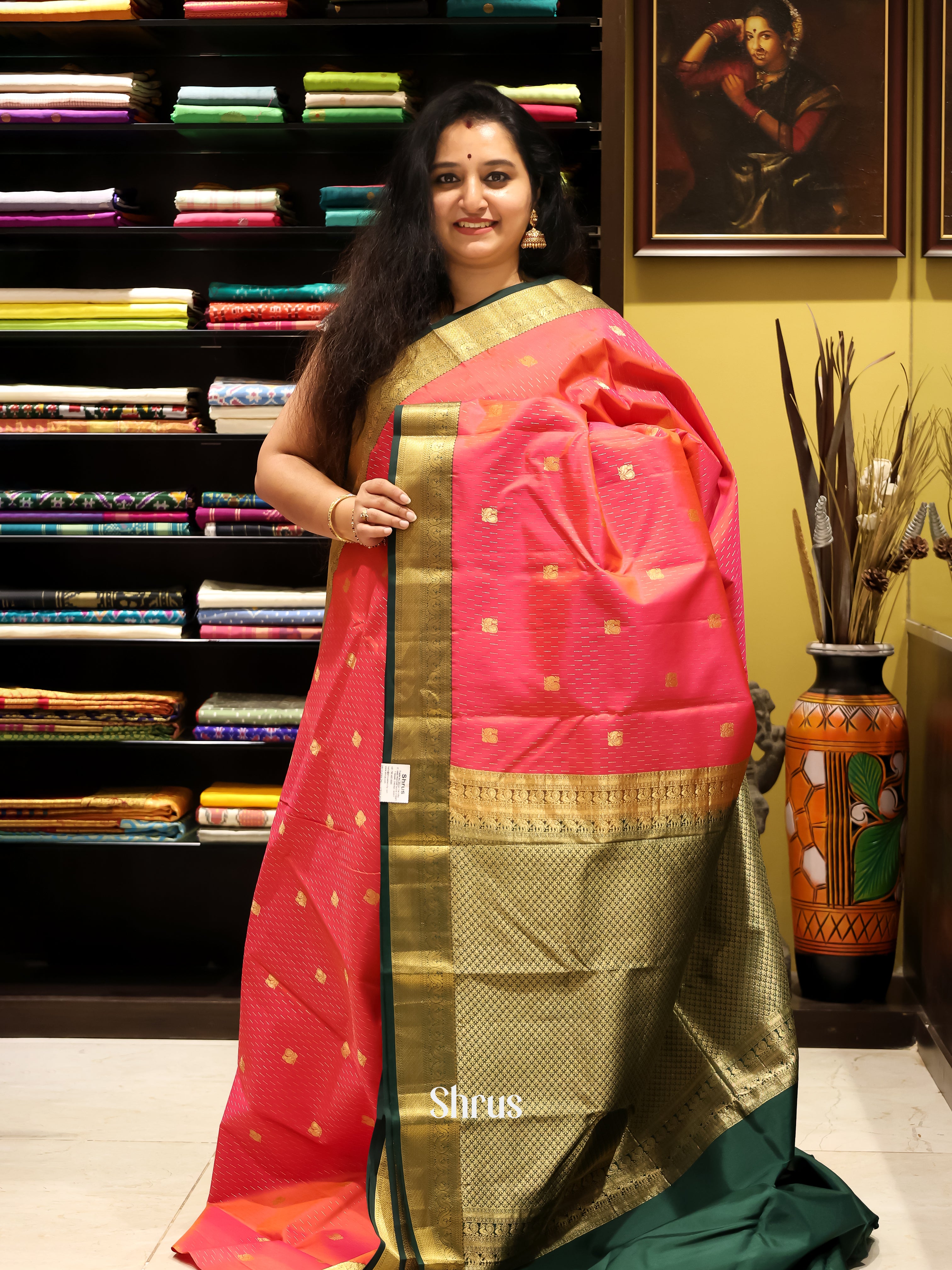 Pink & Green - Kanchipuram silk Saree