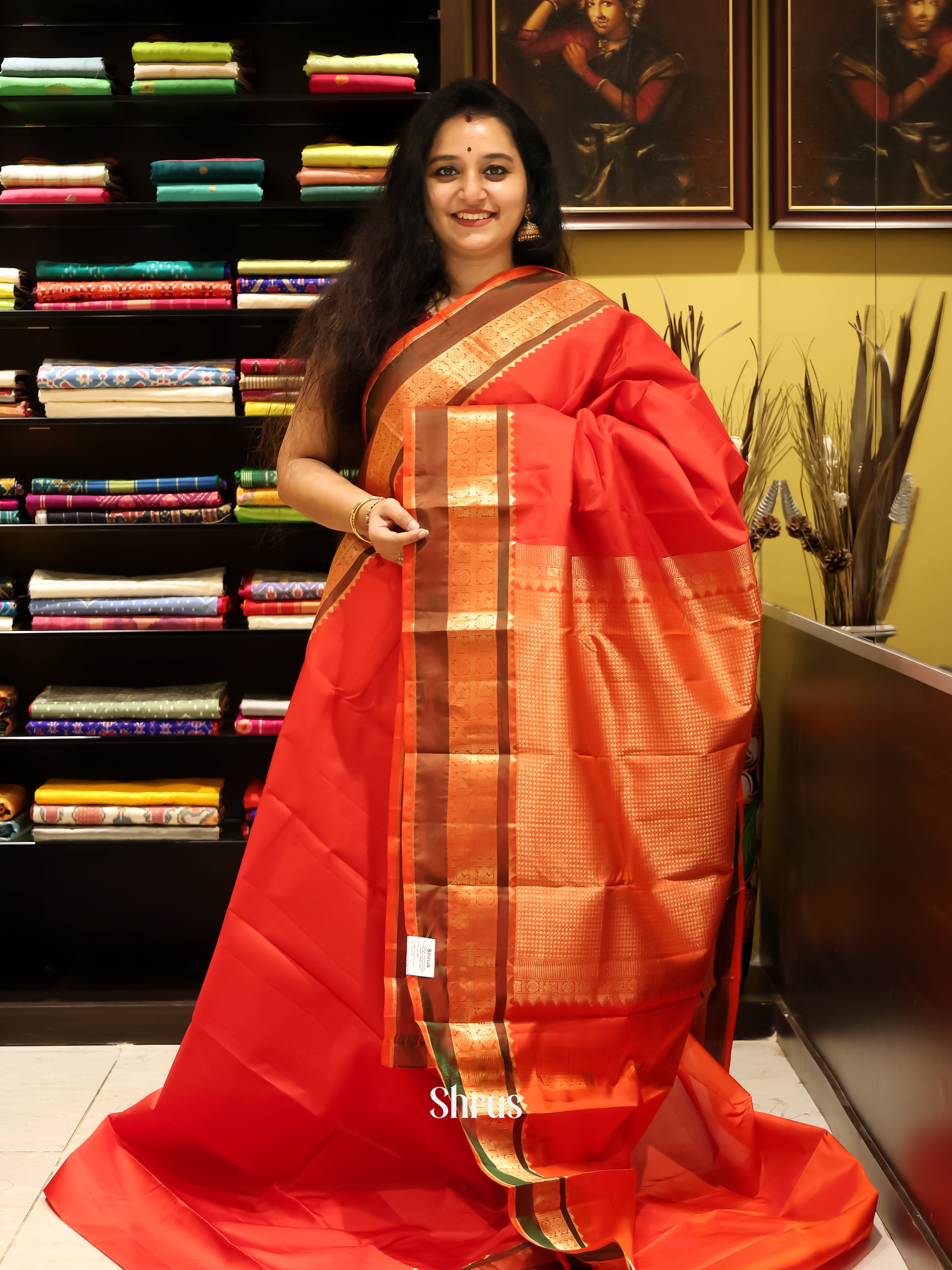 Red & Orange - Kanchipuram silk Saree