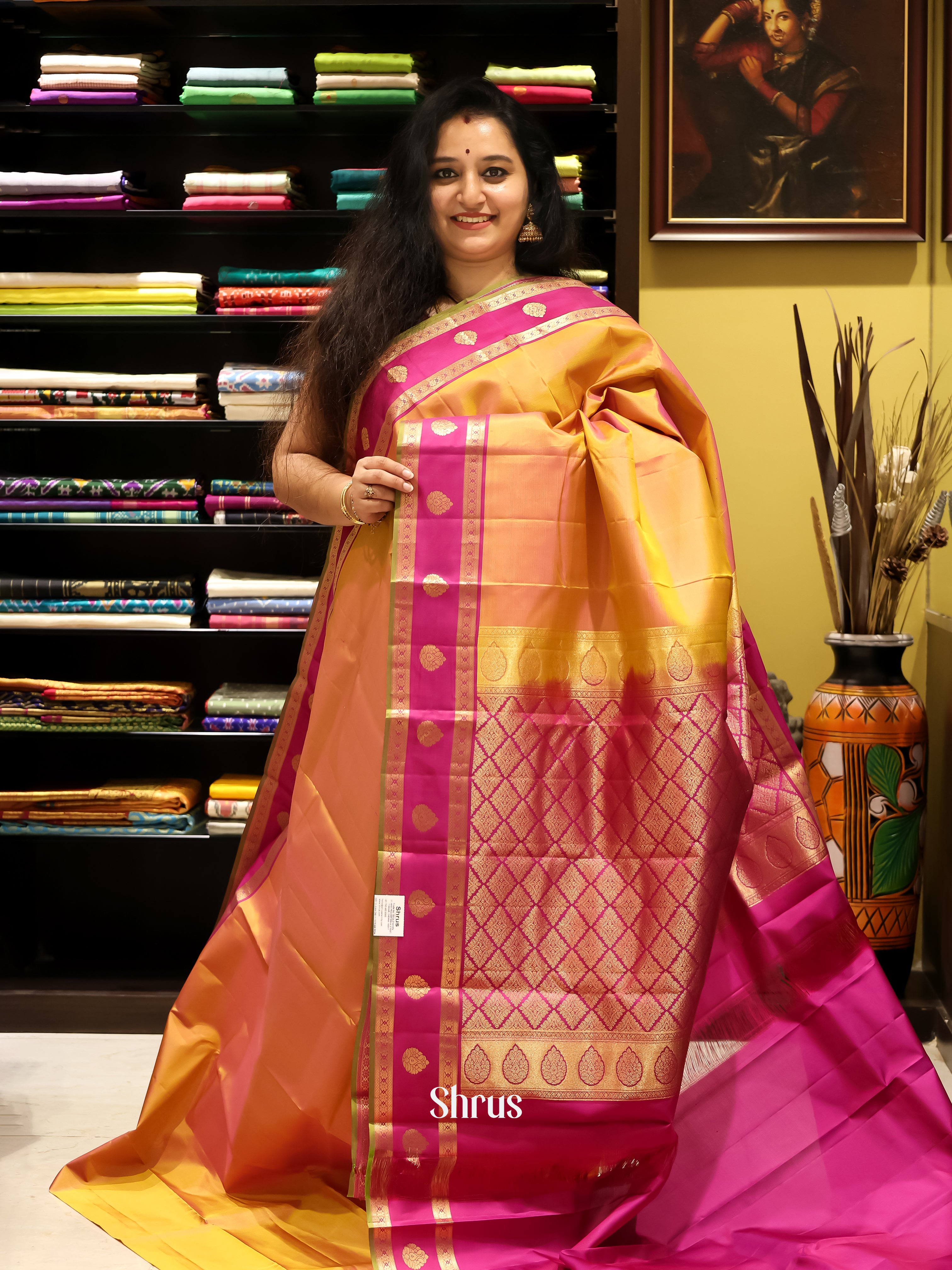 Double Shaded Mustard & Purple - Kanchipuram silk Saree