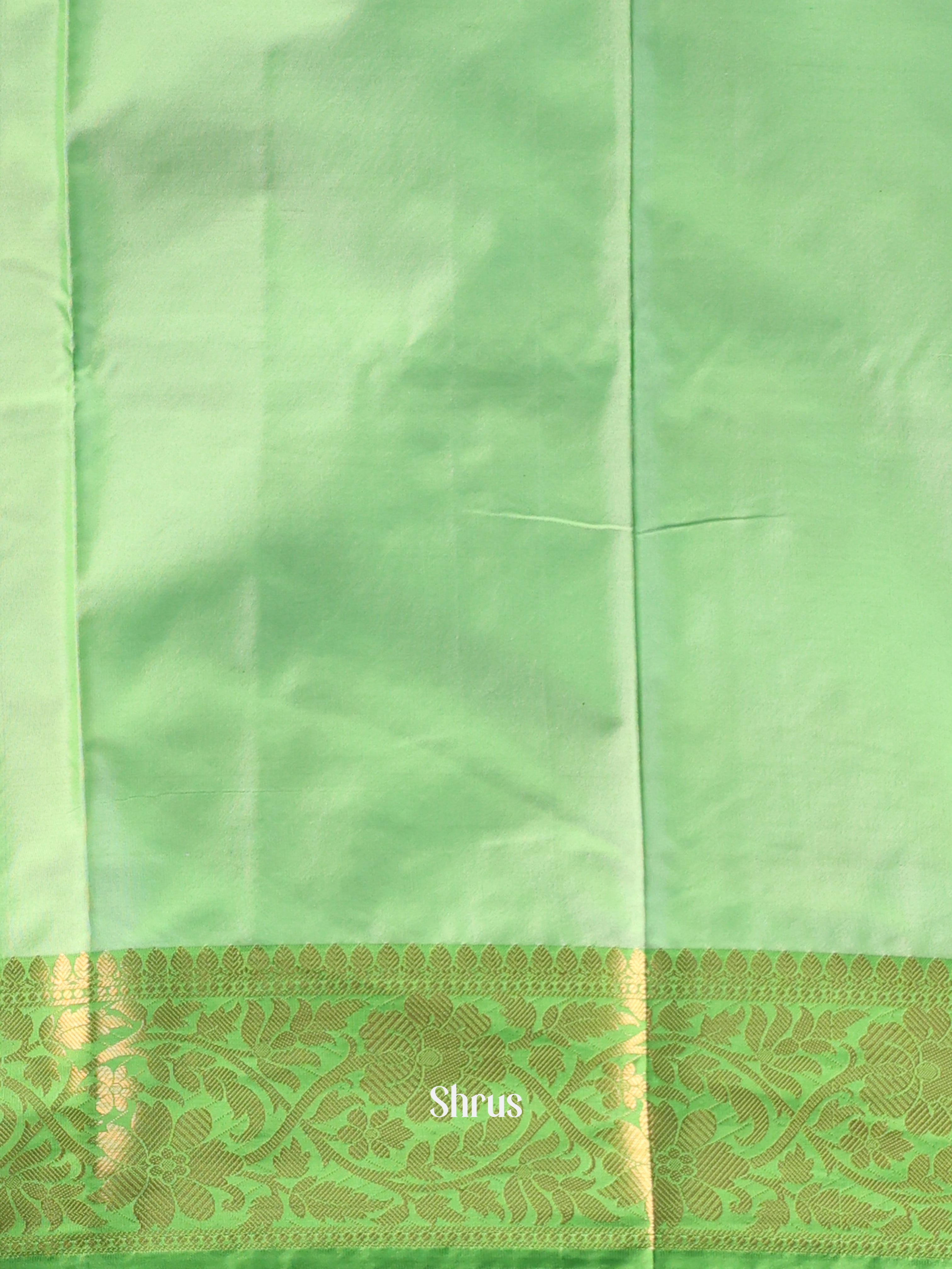 Cream  & Green - Semi Ikkat Saree