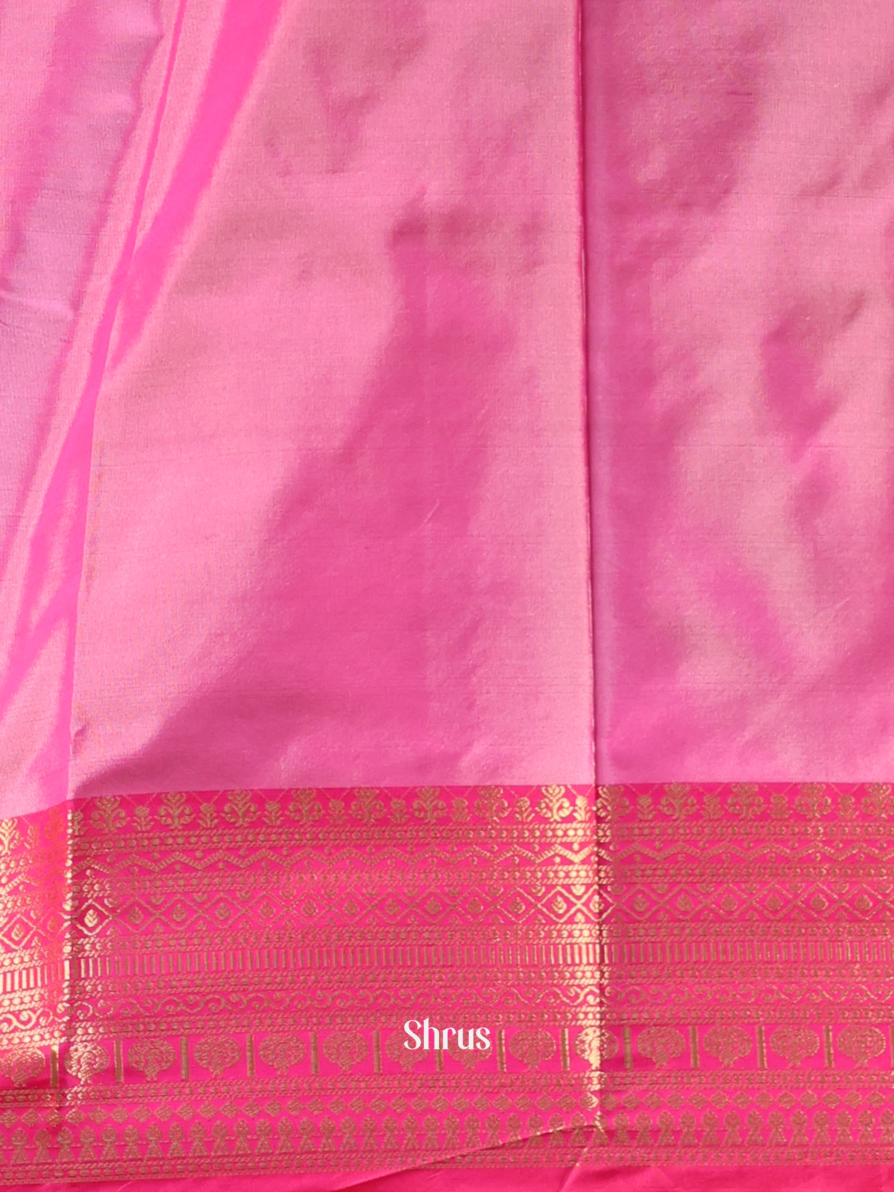 Cream & Pink - Semi Ikkat Saree