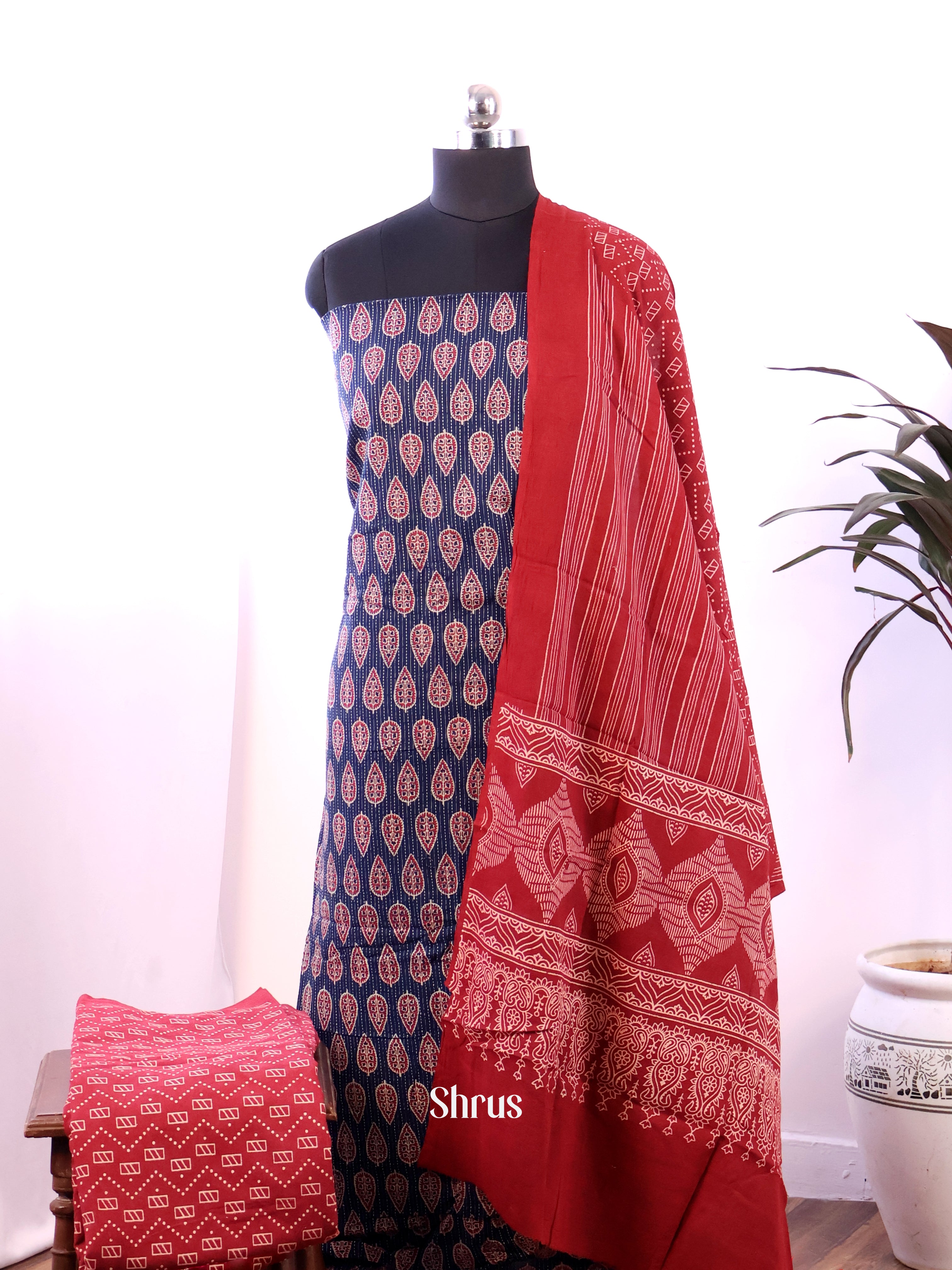 Blue & Red- Ajrakh Salwar