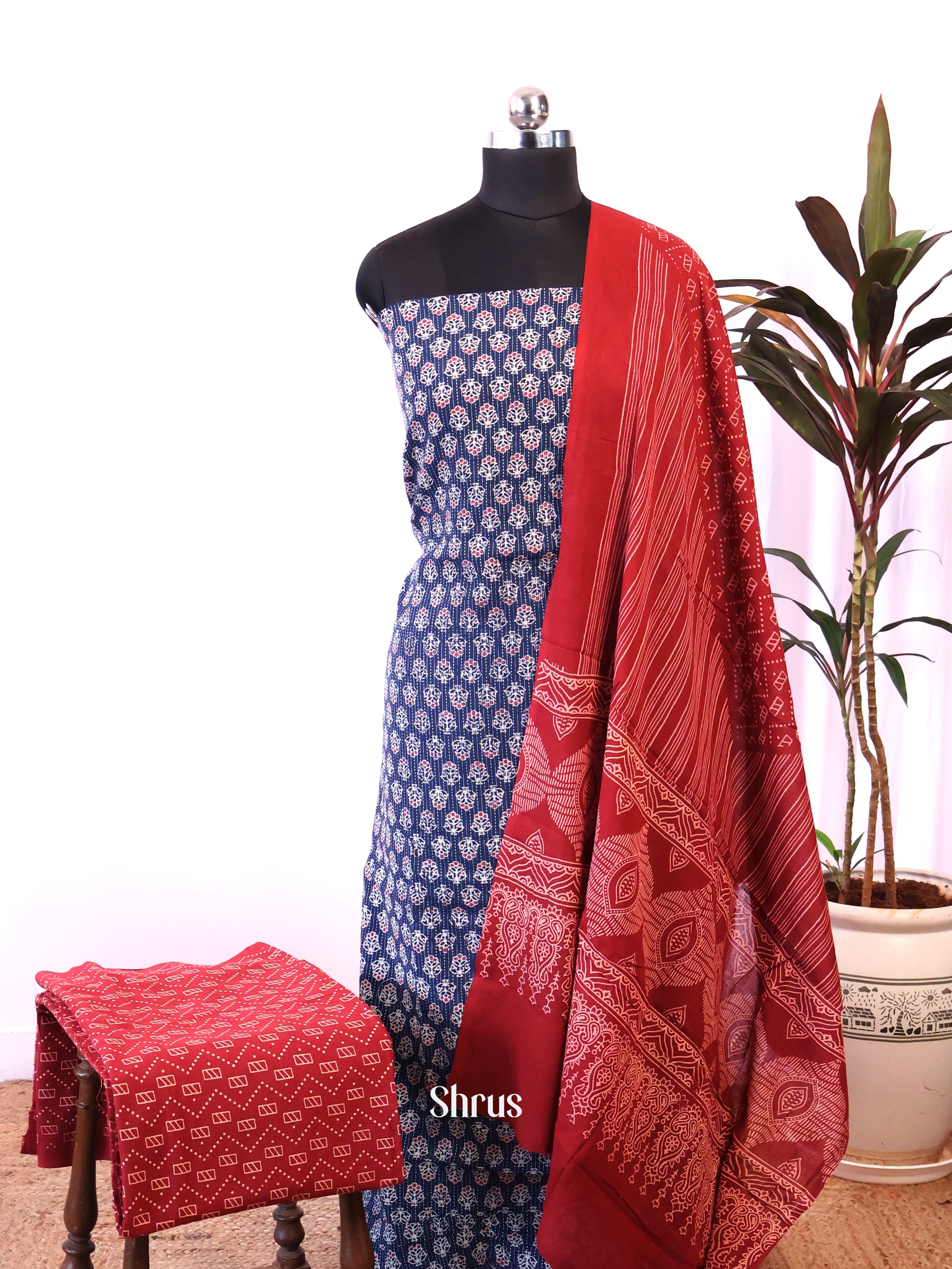 Blue & Red- Ajrakh Salwar