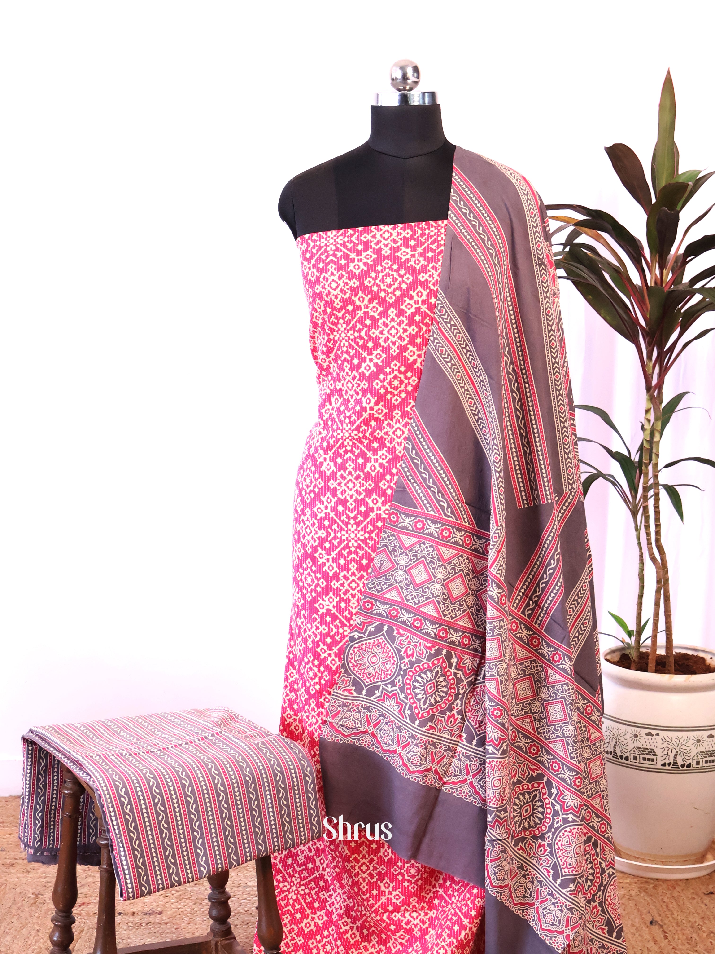 Pink & Grey - Ajrakh Salwar