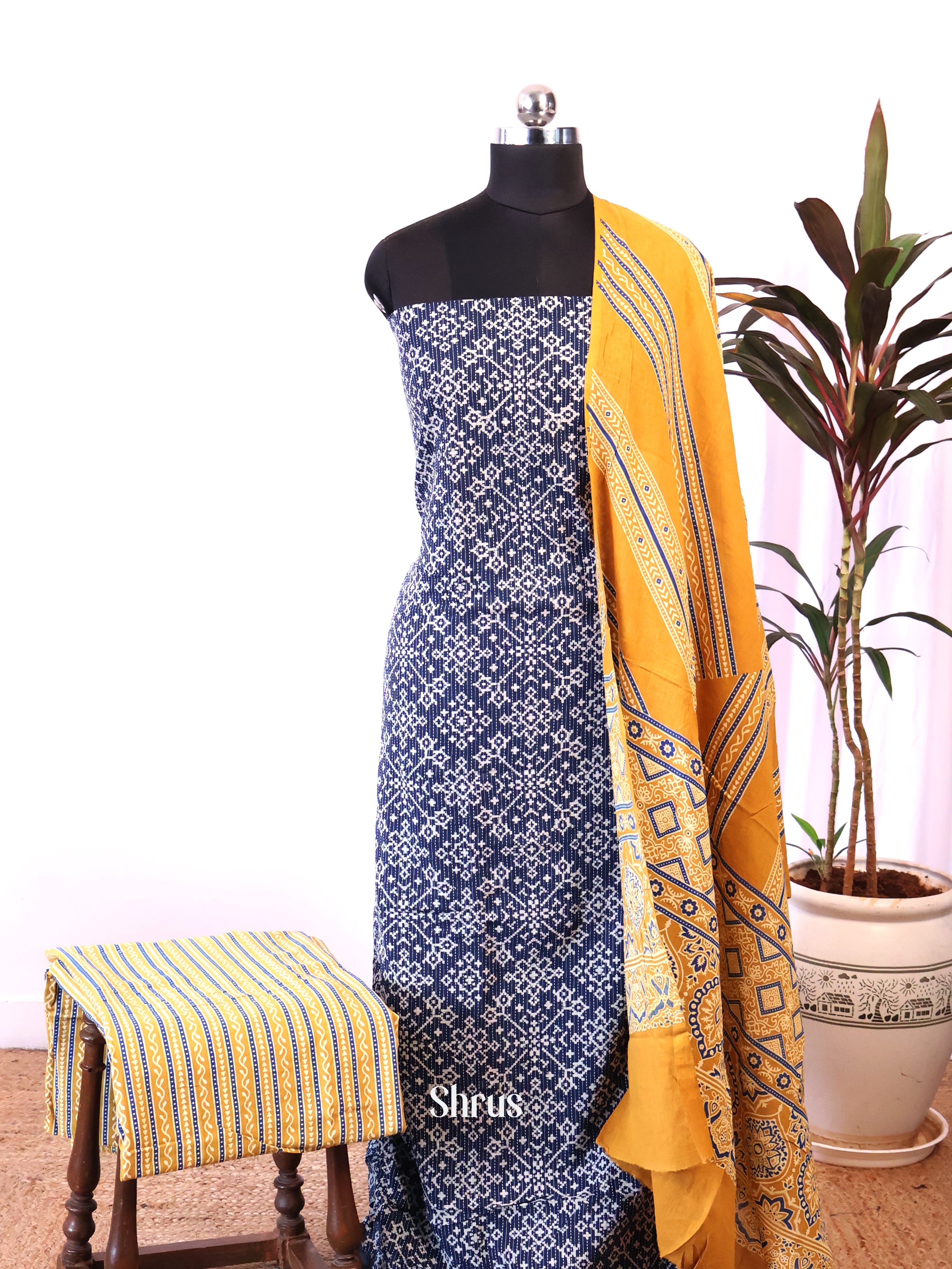 Blue & Yellow  - Ajrakh Salwar