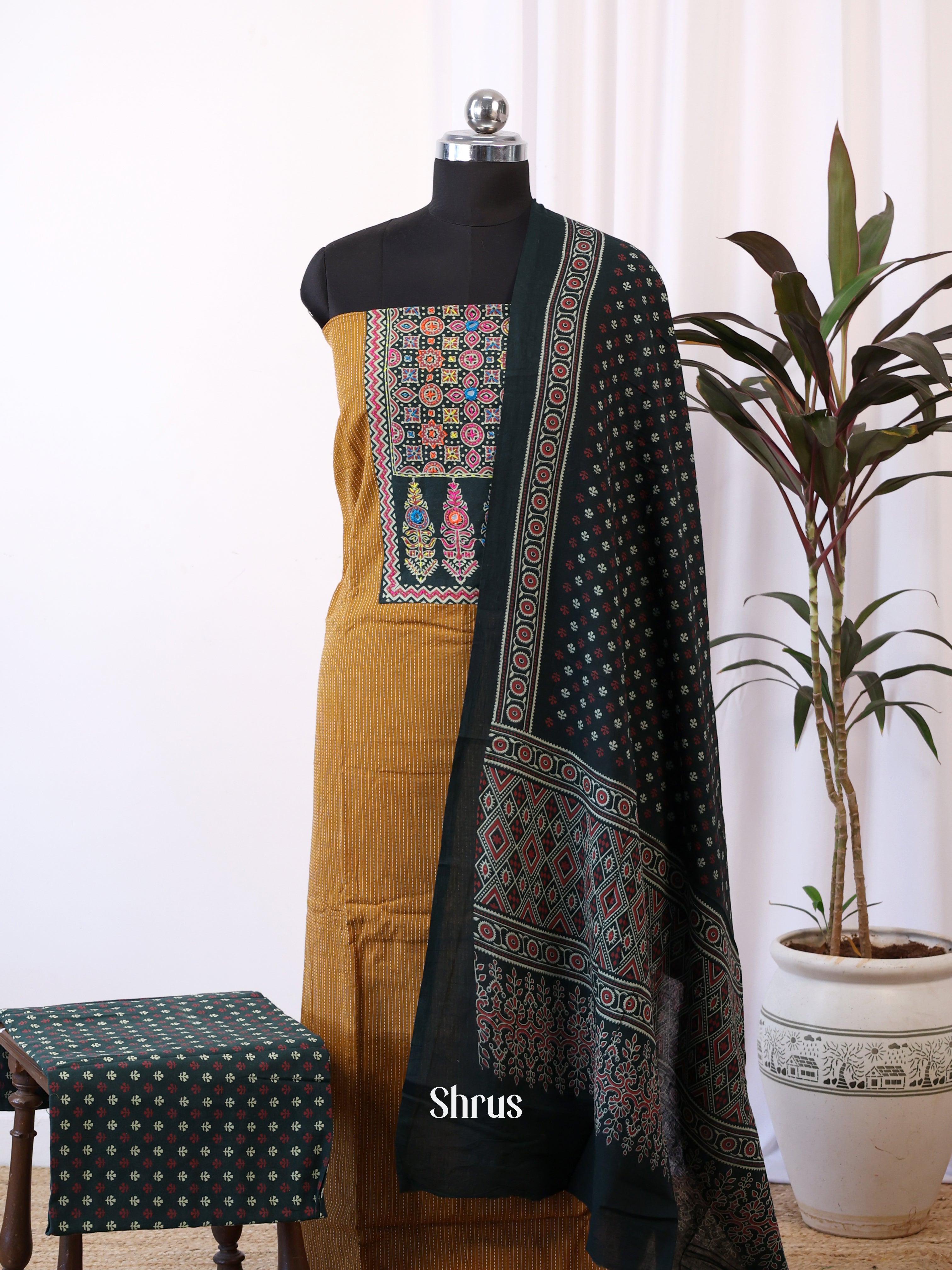 Brown & Green - Ajrakh Salwar