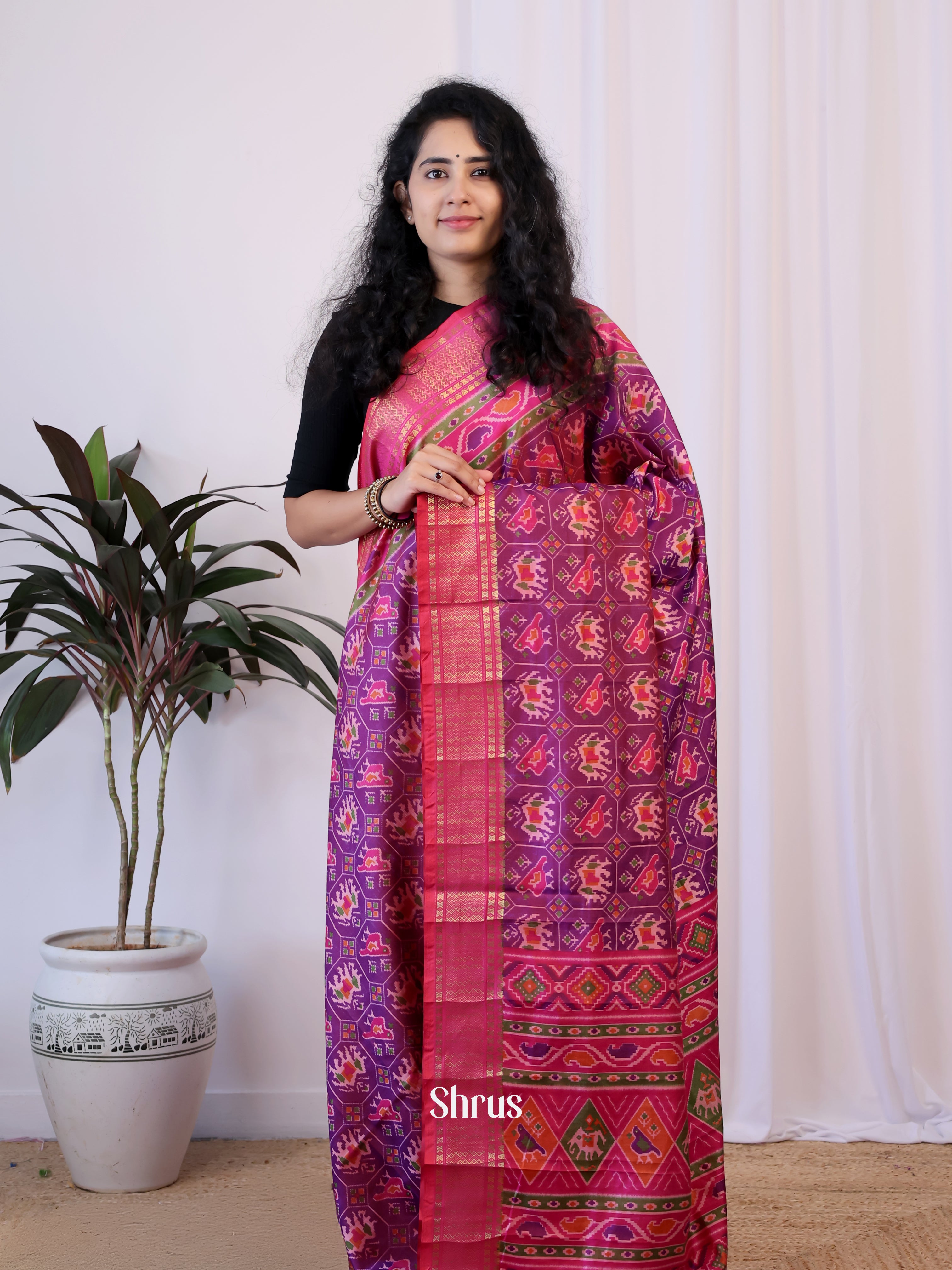 Purple & Pink  - Semi Patola Saree