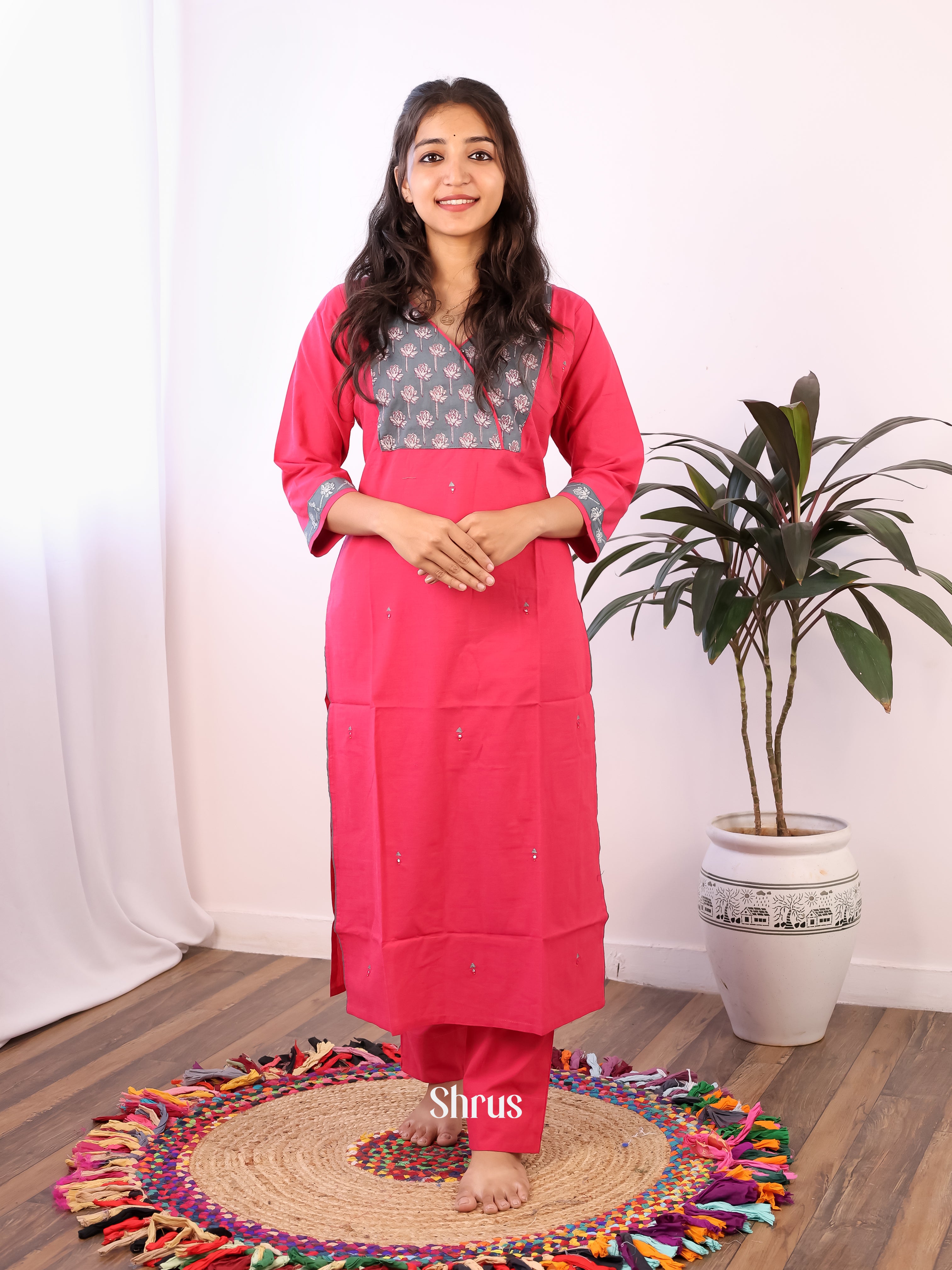 Pink - 2pc Cotton Readymade Suits