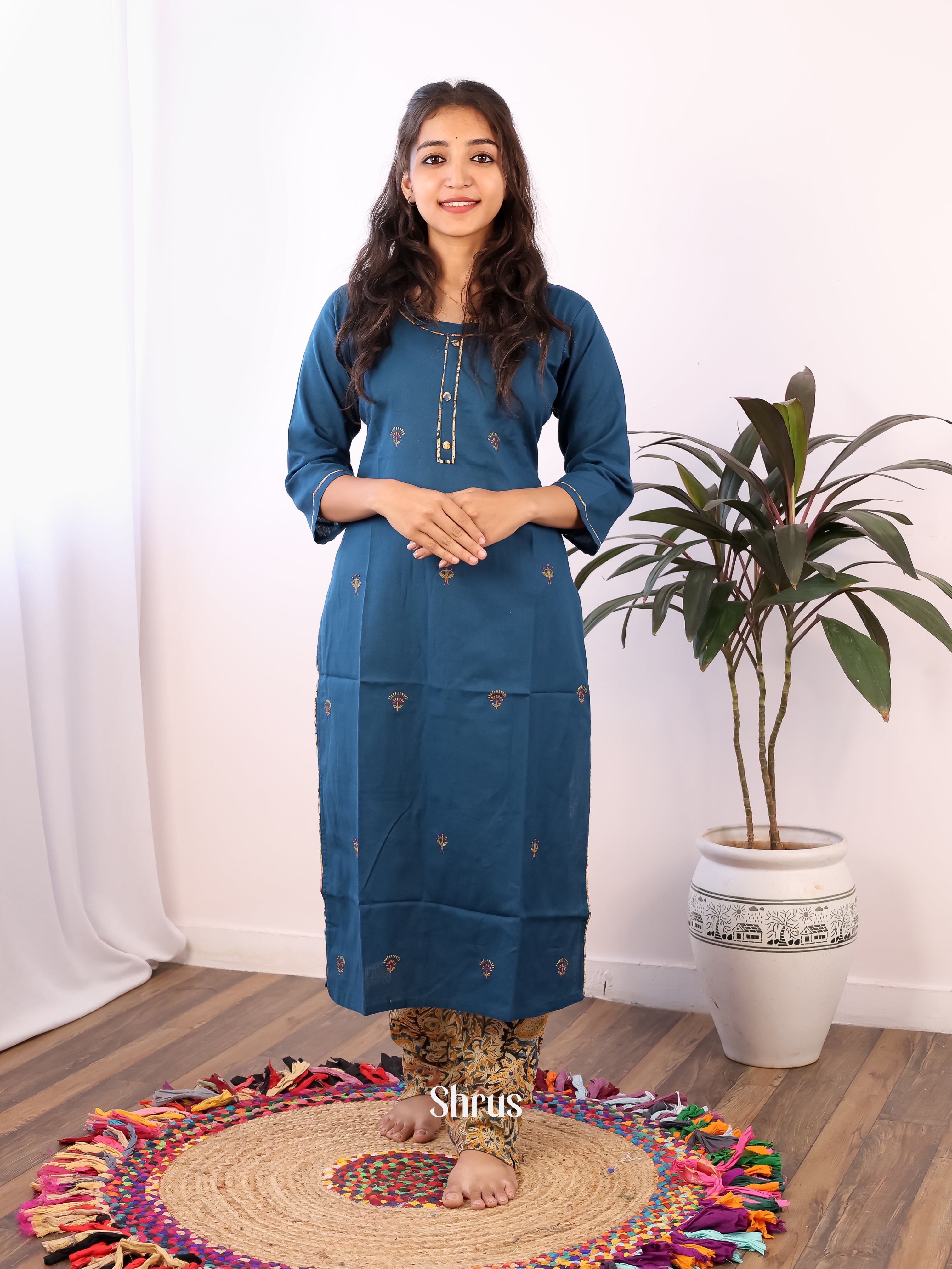 Blue -Cotton 2pc  Readymade Suits