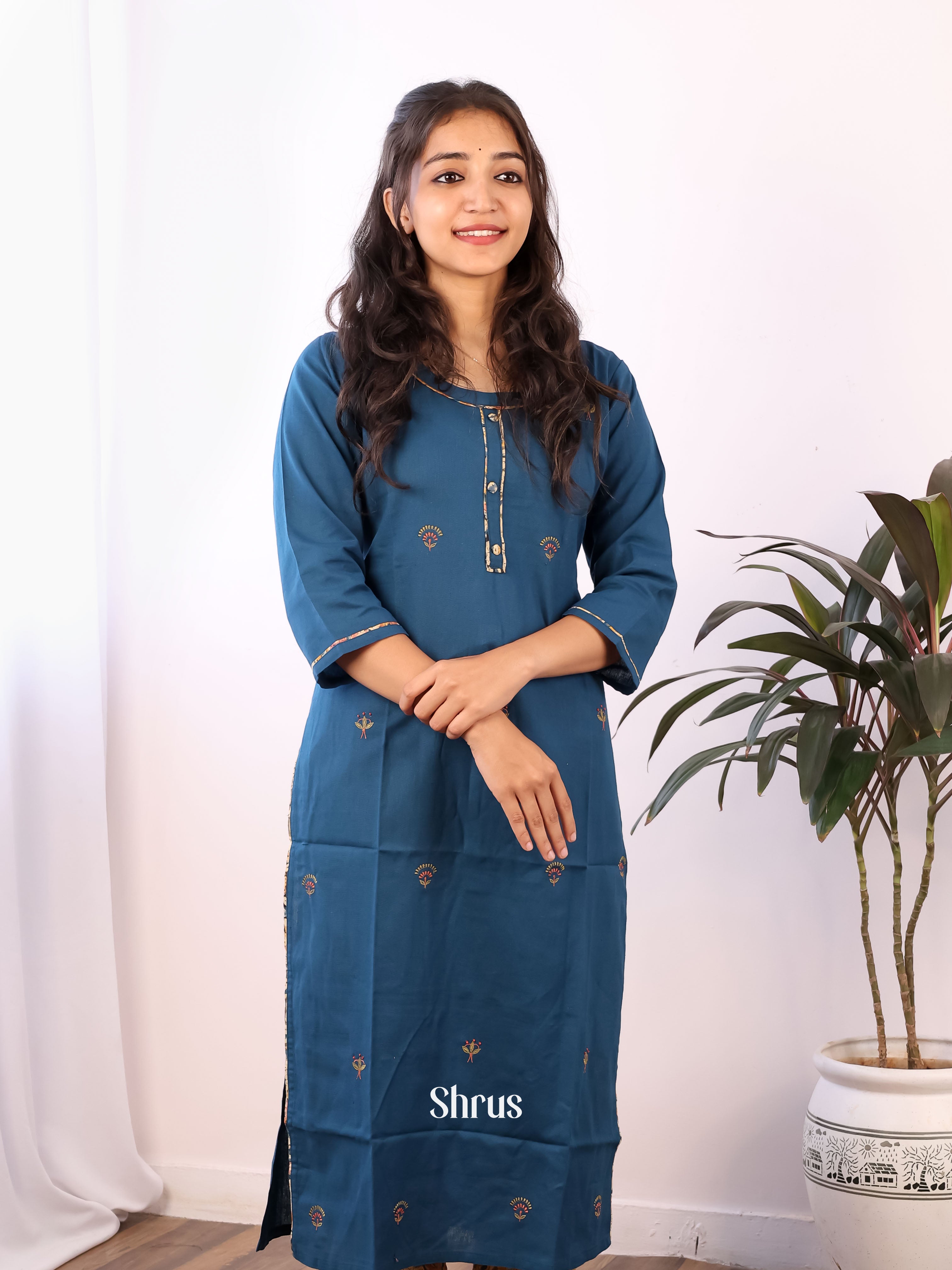 Blue -Cotton 2pc  Readymade Suits