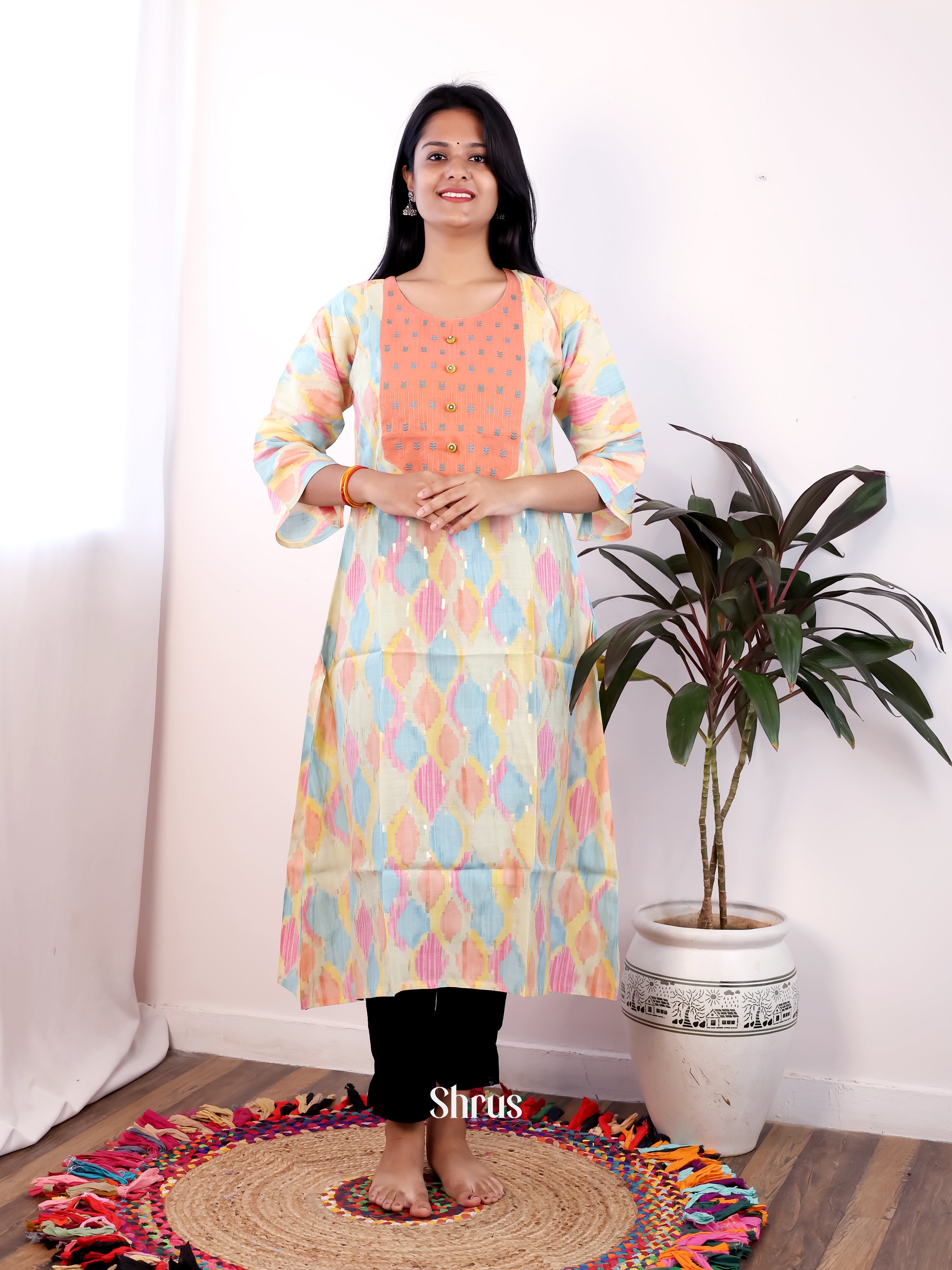 Cream & Peach - Readymade Kurti