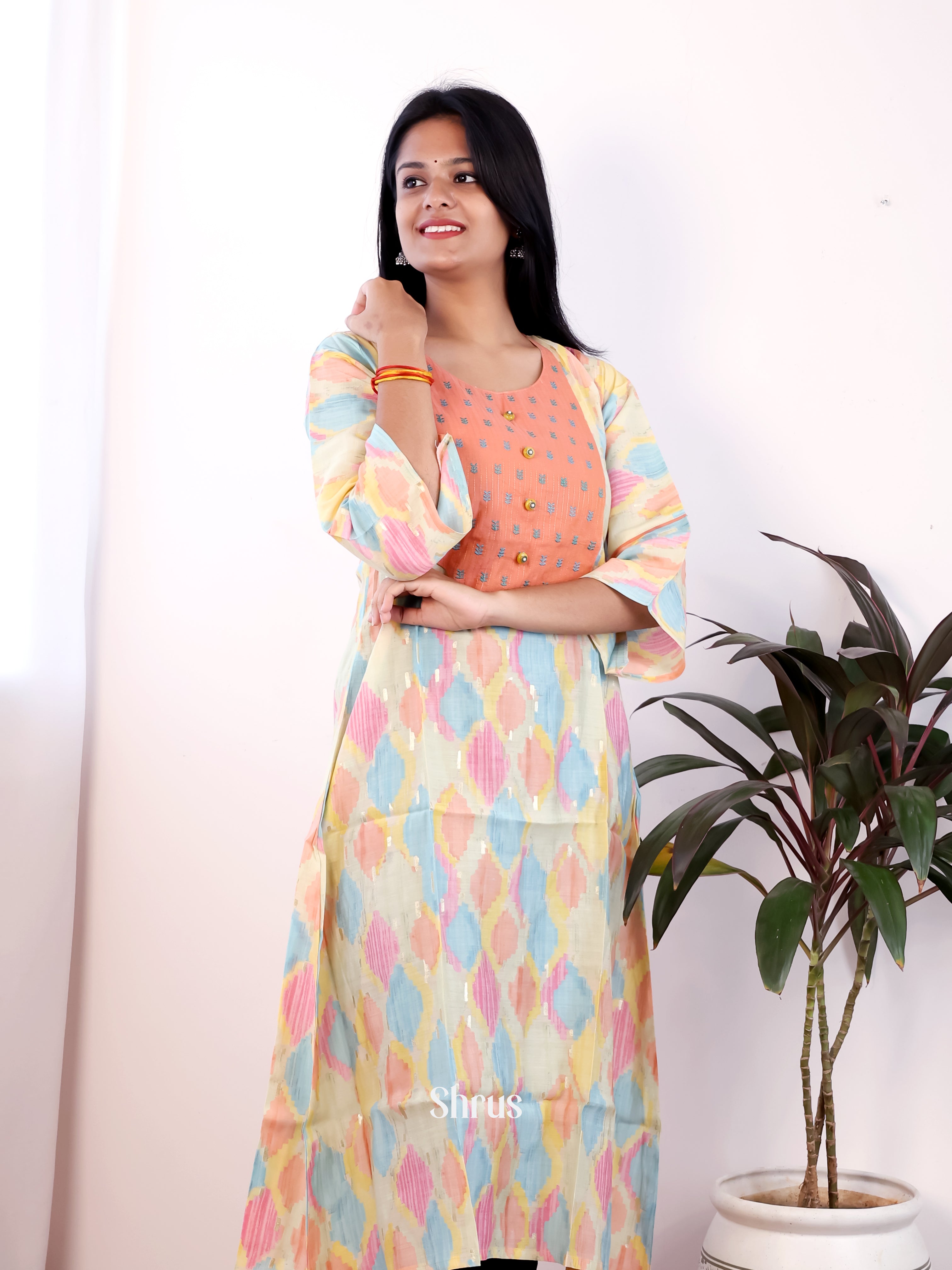 Cream & Peach - Readymade Kurti