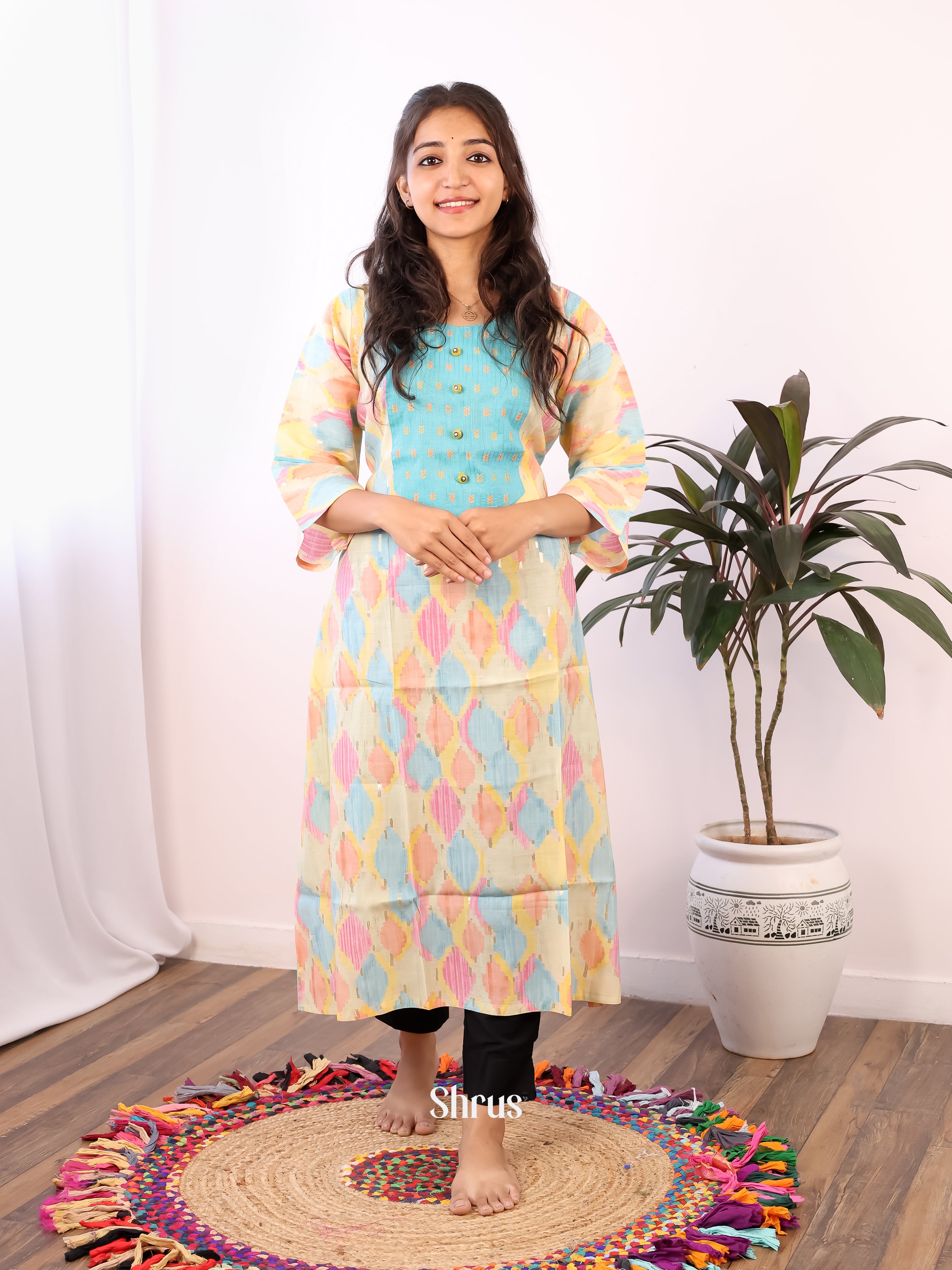 Cream & Blue- Readymade Kurti