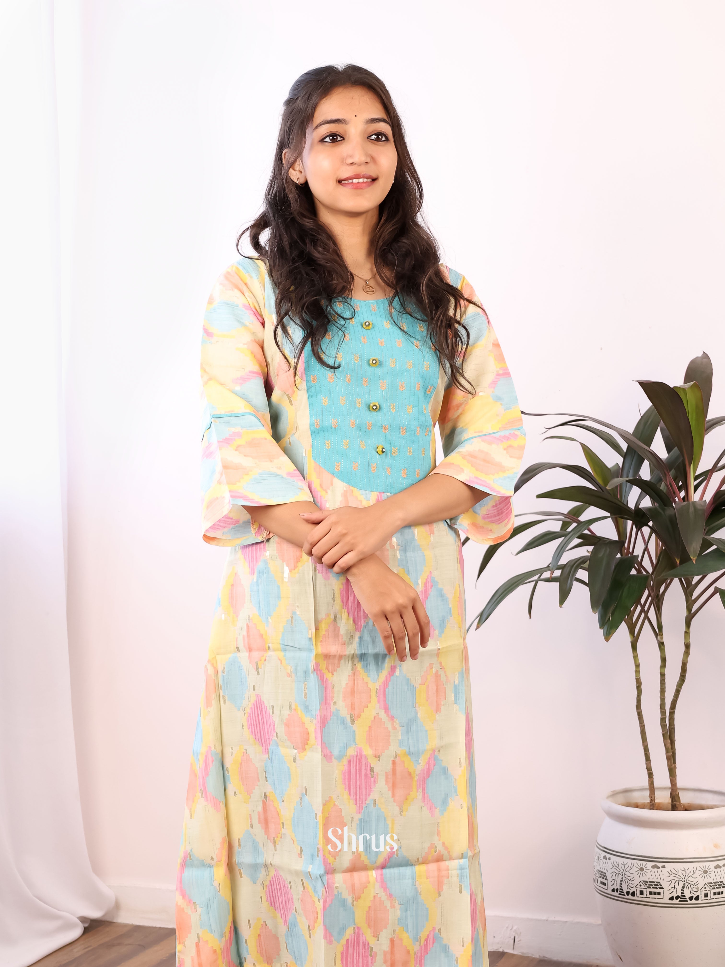 Cream & Blue- Readymade Kurti